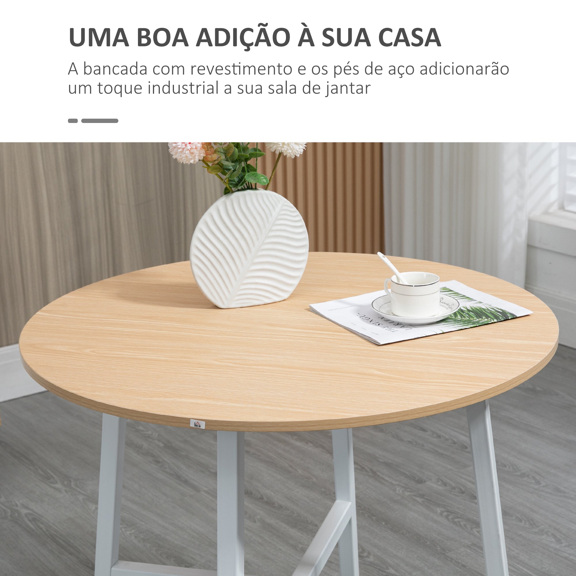Mesa de Sala de Jantar Redonda Ø80x76 cm em Madeira e Branco