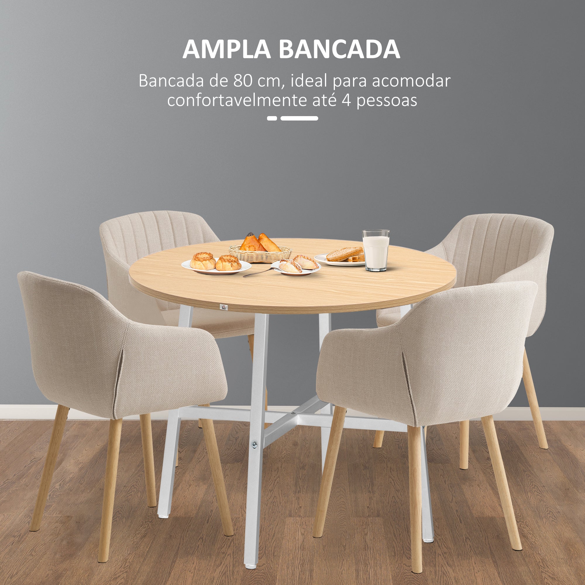 Mesa de Sala de Jantar Redonda Ø80x76 cm em Madeira e Branco