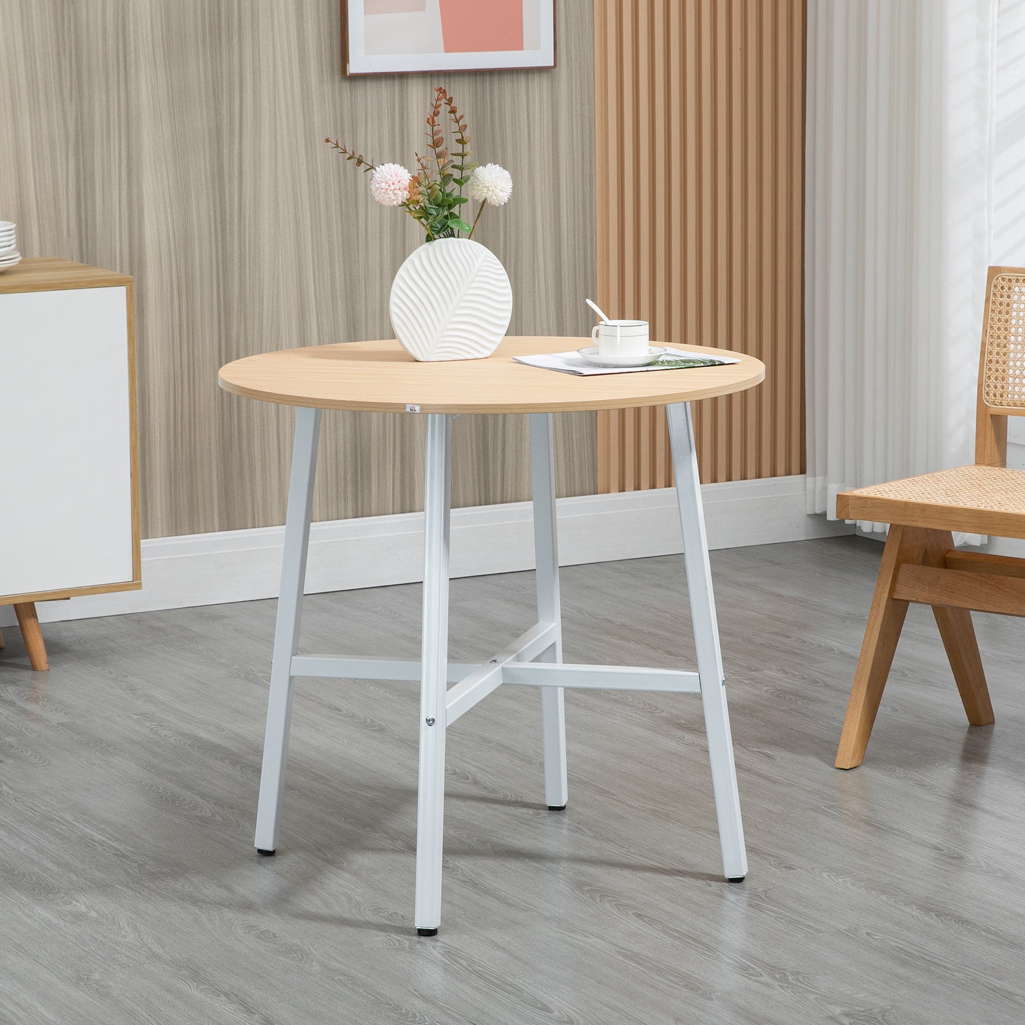 Mesa de Sala de Jantar Redonda Ø80x76 cm em Madeira e Branco