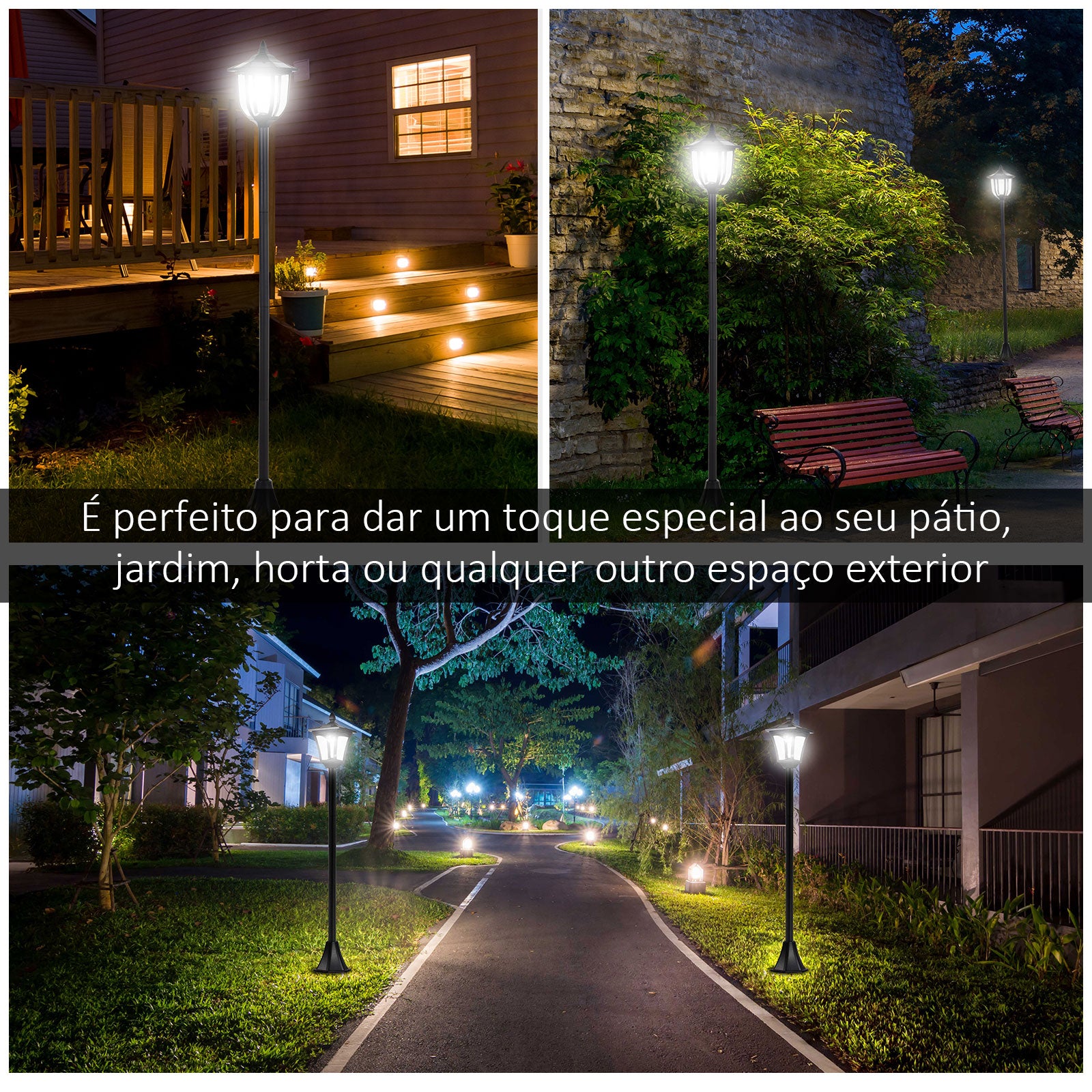 Candeeiro Solar para Exterior 18x18x160 cm - Cor Preto