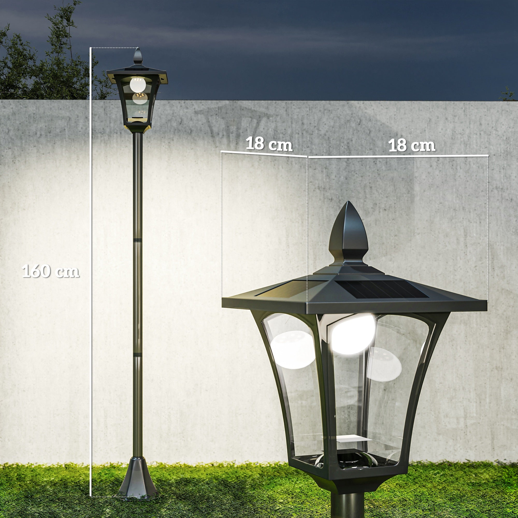 Candeeiro Solar para Exterior 18x18x160 cm - Cor Preto
