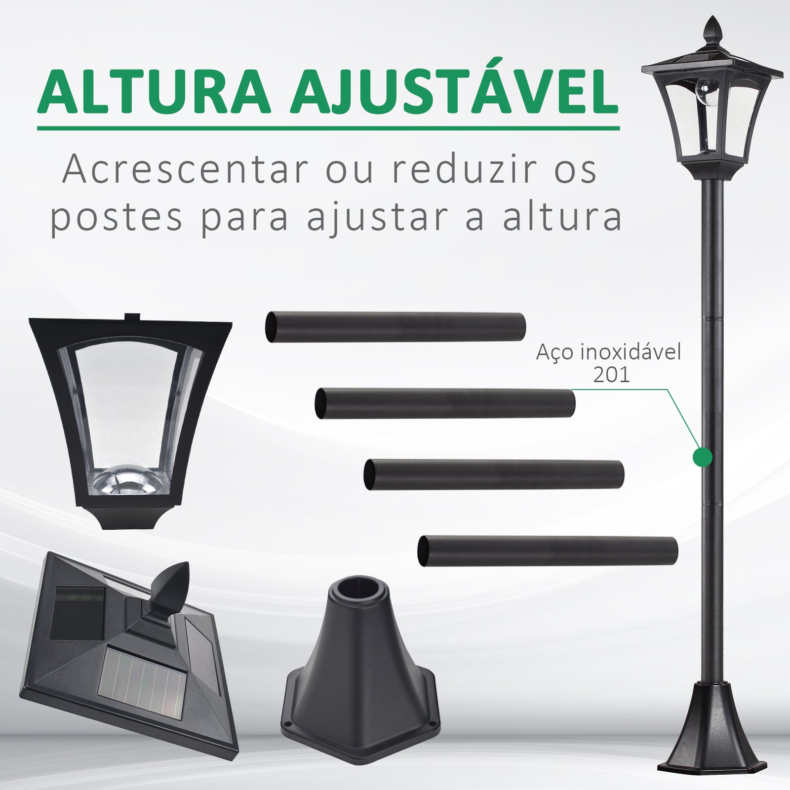 Candeeiro Solar para Exterior 18x18x160 cm - Cor Preto