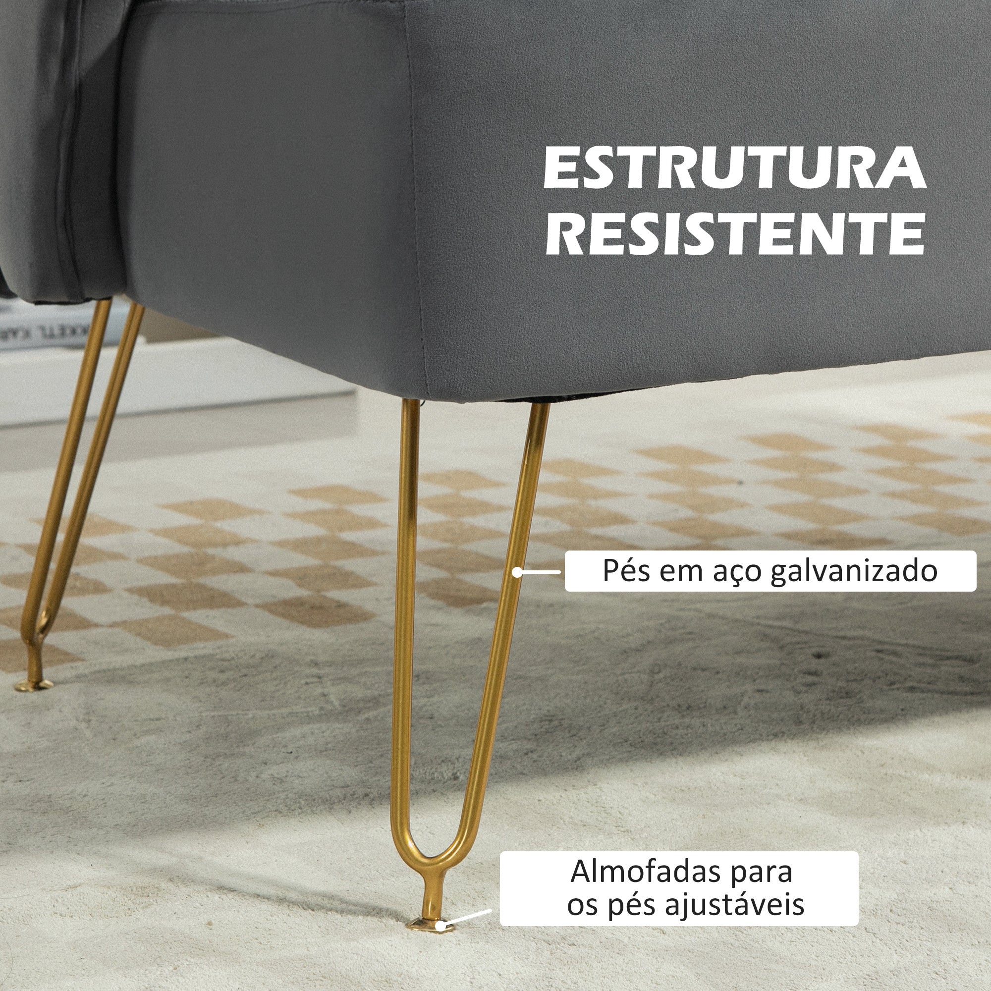 Sofá de 2 Lugares em Veludo Cinzento 124x69x76 cm