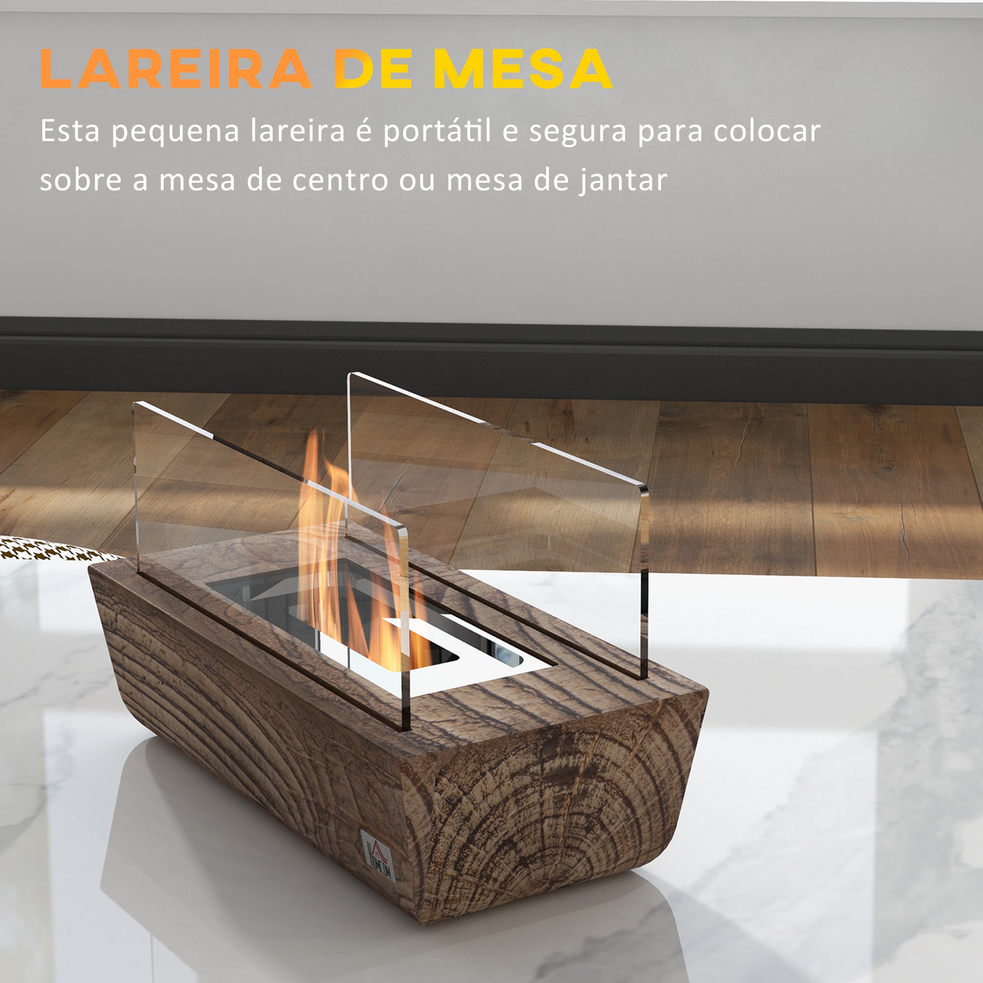 Lareira de Bioetanol de Mesa 33x16x18 cm Cor de Madeira Natural