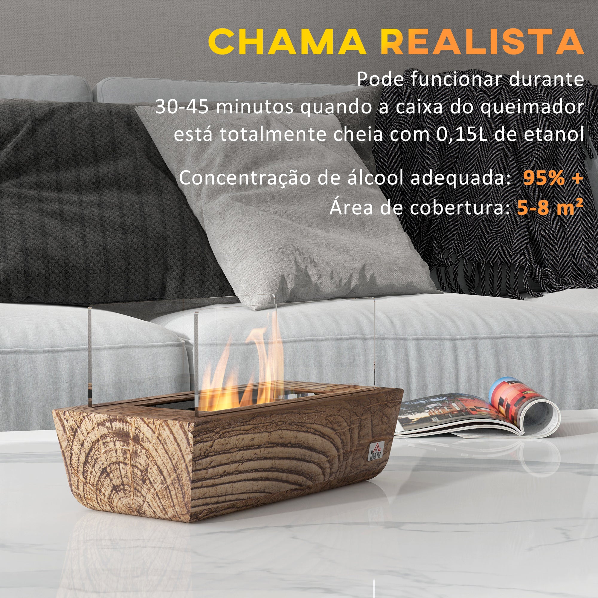 Lareira de Bioetanol de Mesa 33x16x18 cm Cor de Madeira Natural