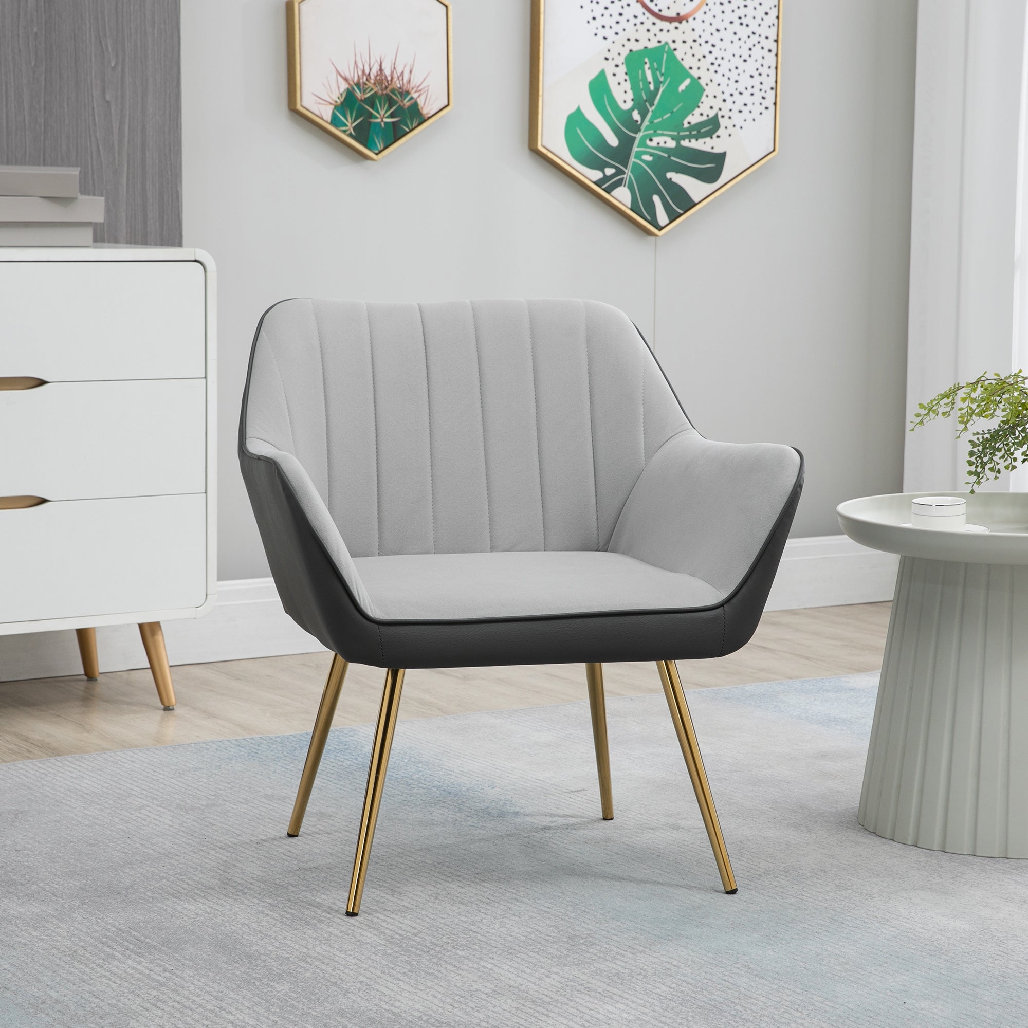 Poltrona de Sala de Estar em Couro Sintético e Veludo Cinzento 64x62x72,5 cm