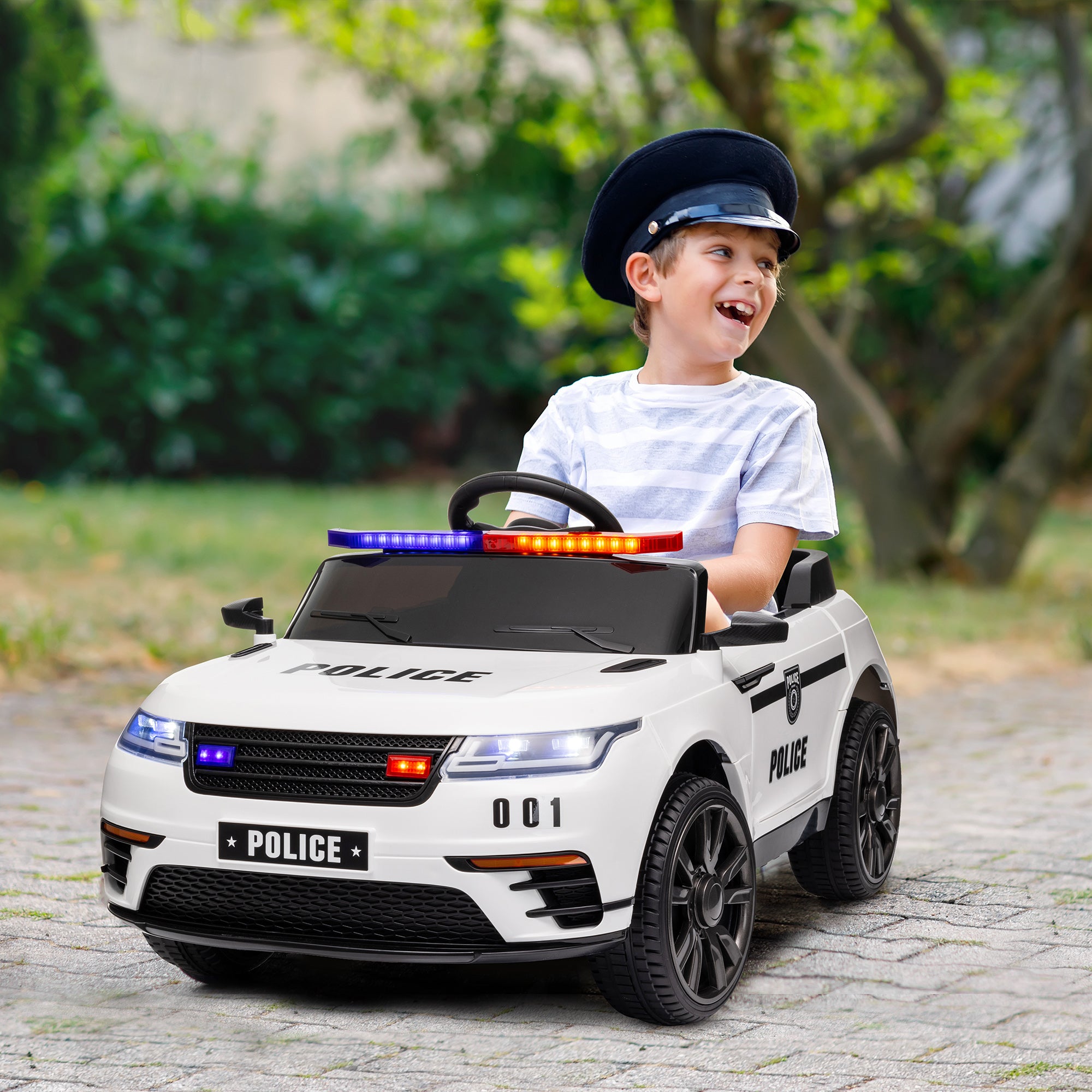 Carro Elétrico Infantil de Polícia Branco 112x66x50 cm