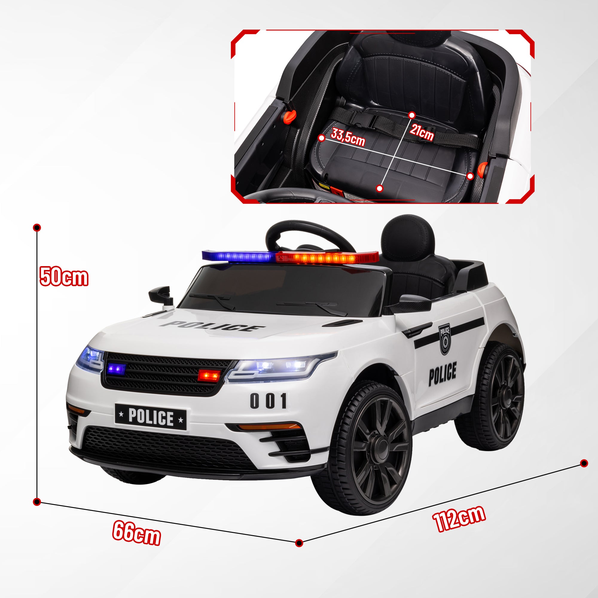 Carro Elétrico Infantil de Polícia Branco 112x66x50 cm
