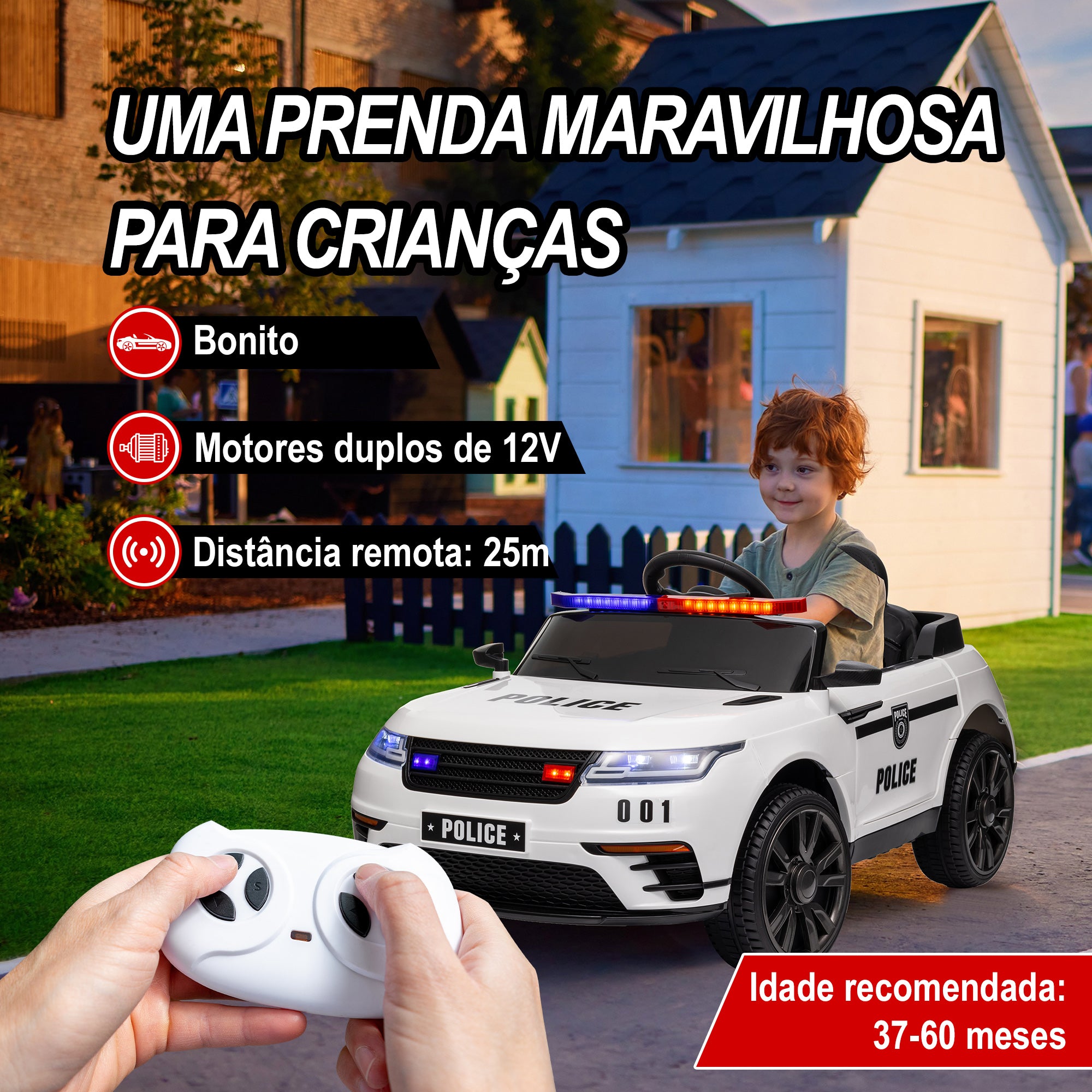 Carro Elétrico Infantil de Polícia Branco 112x66x50 cm