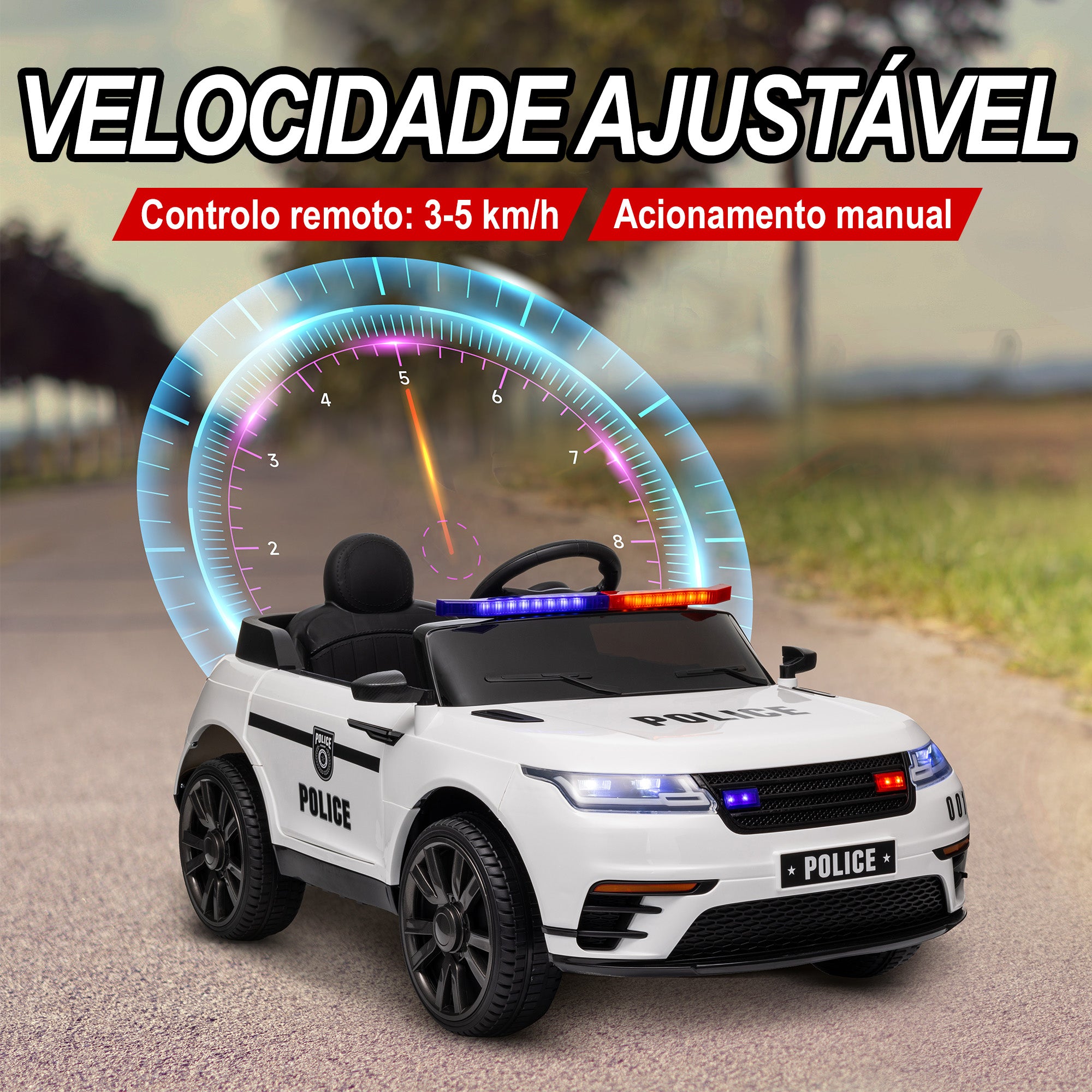 Carro Elétrico Infantil de Polícia Branco 112x66x50 cm