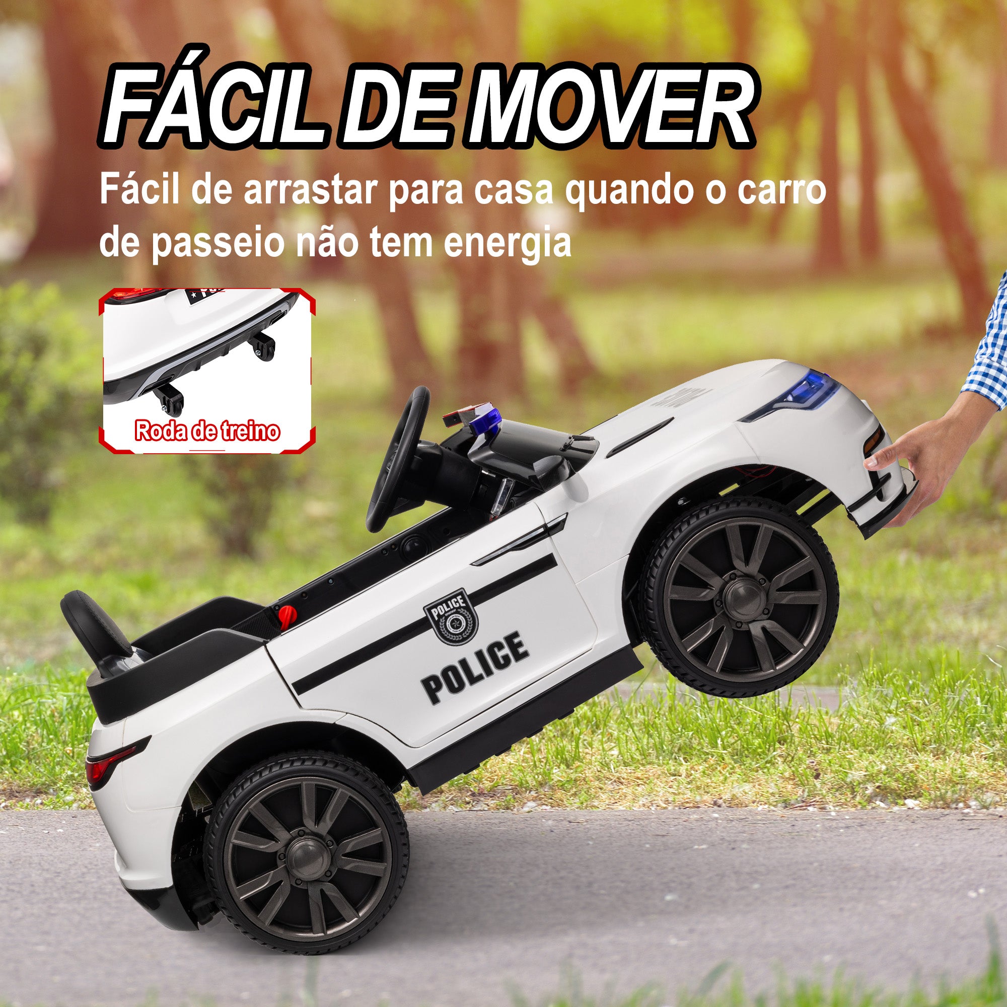 Carro Elétrico Infantil de Polícia Branco 112x66x50 cm