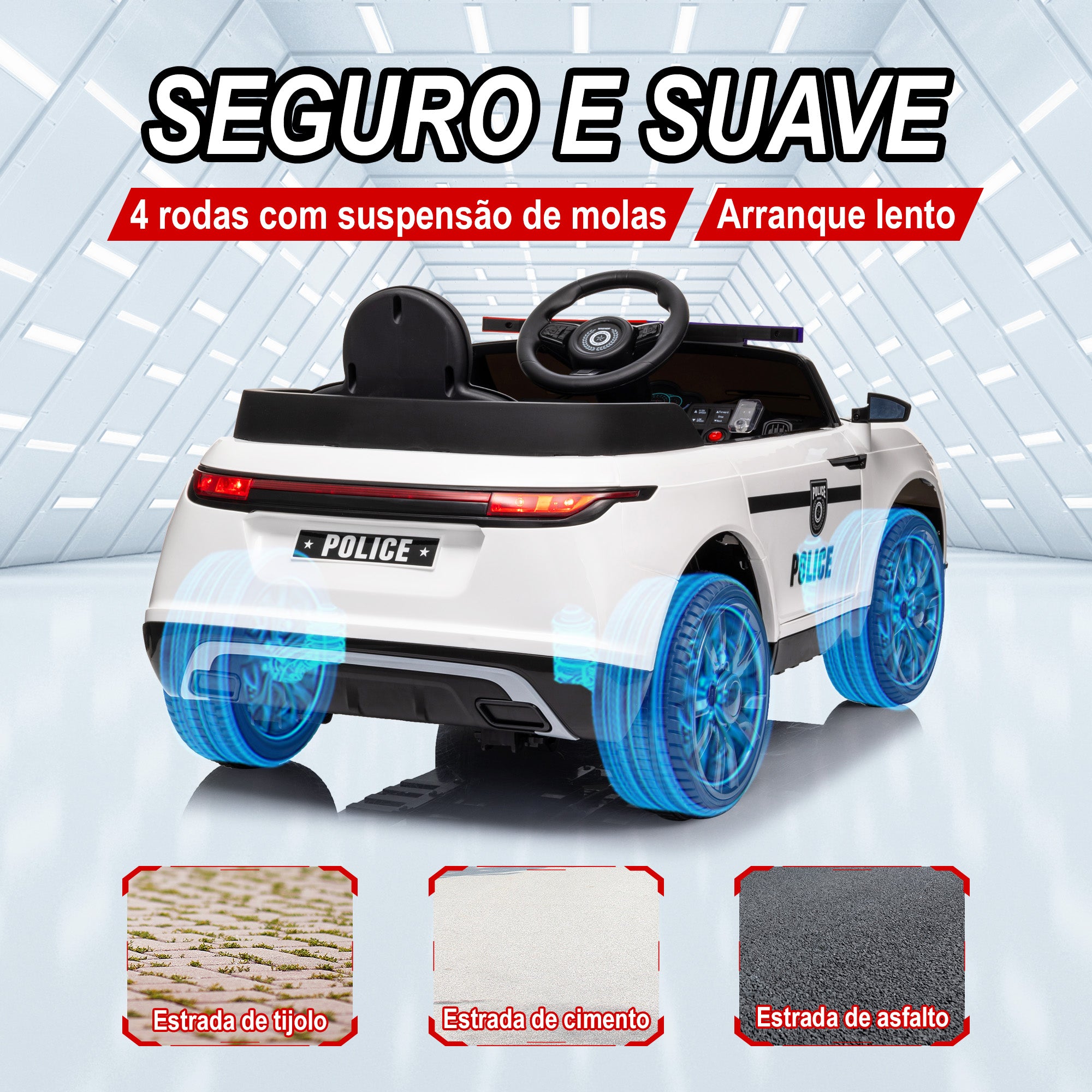 Carro Elétrico Infantil de Polícia Branco 112x66x50 cm