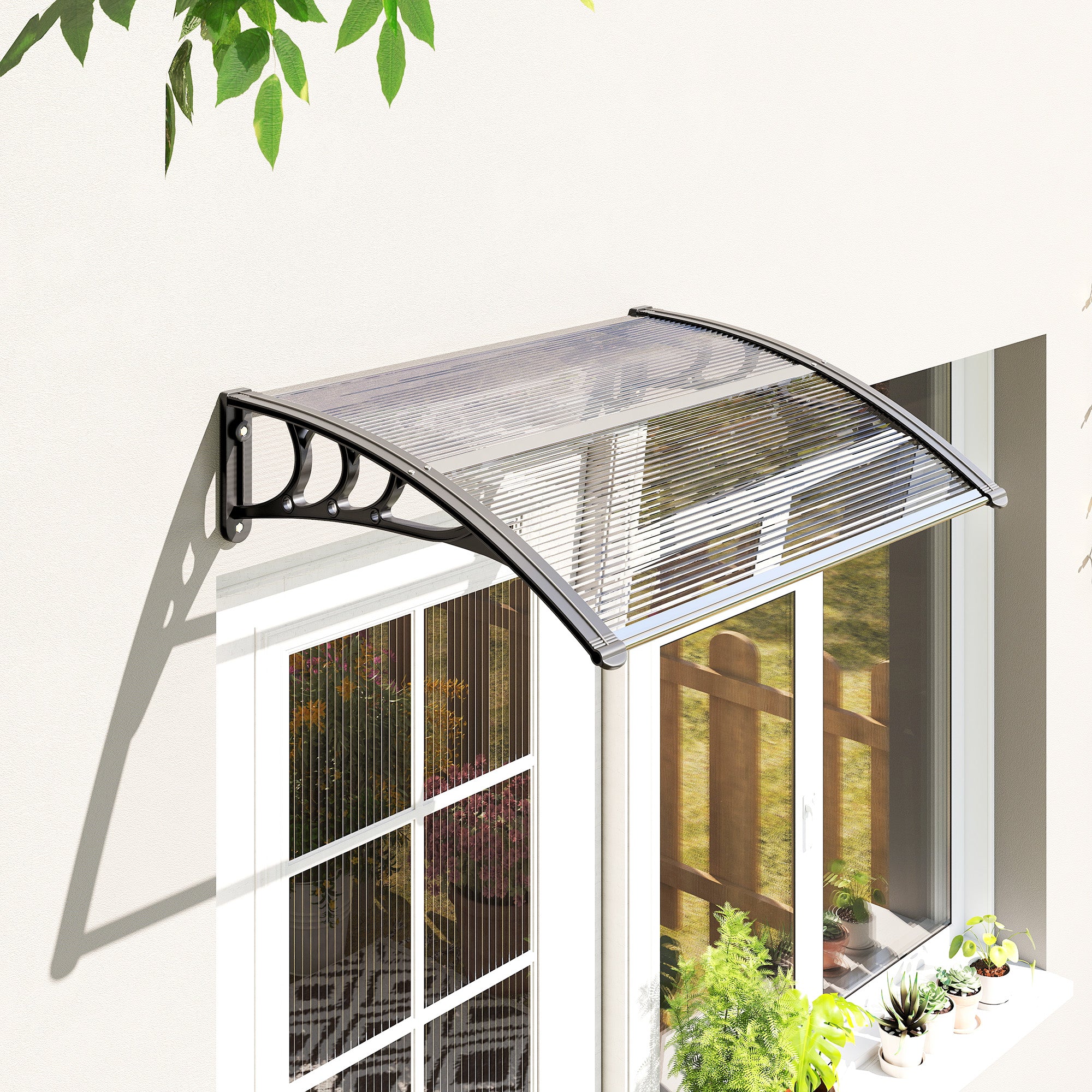 Marquise de Proteção/Toldo – 75x100 cm – Transparente e Preto – Policarbonato, Alumínio e PP