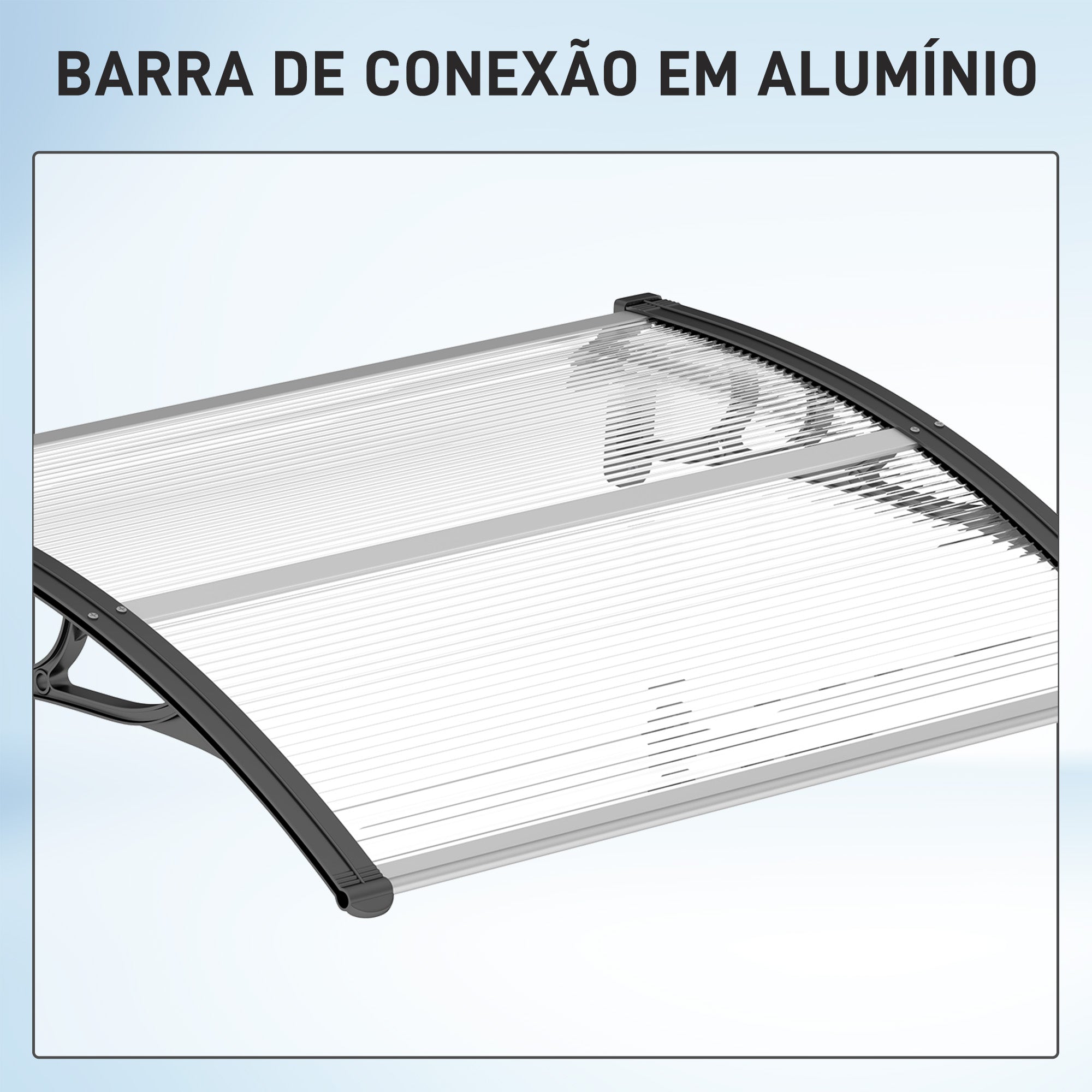 Marquise de Proteção/Toldo – 75x100 cm – Transparente e Preto – Policarbonato, Alumínio e PP