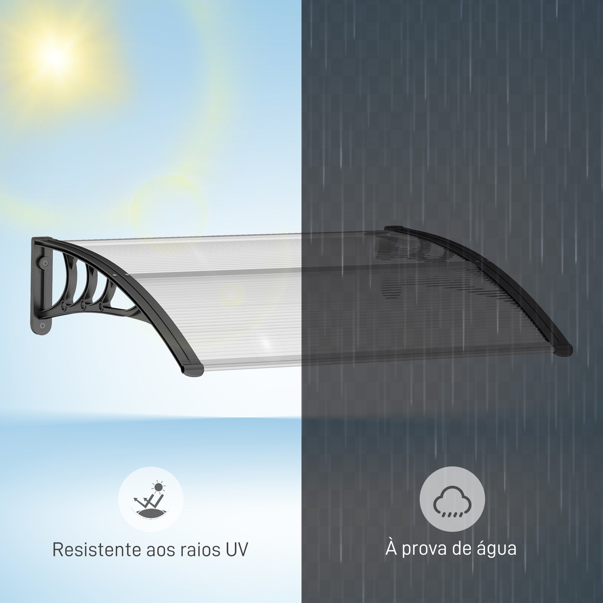 Marquise de Proteção/Toldo – 75x100 cm – Transparente e Preto – Policarbonato, Alumínio e PP