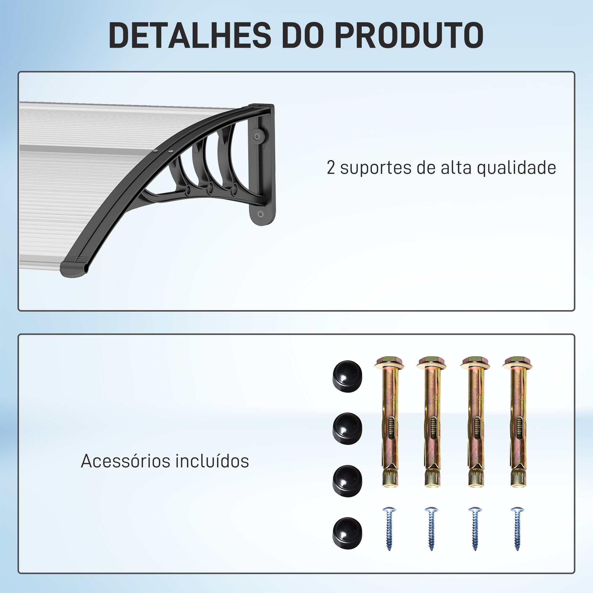 Marquise de Proteção/Toldo – 75x100 cm – Transparente e Preto – Policarbonato, Alumínio e PP