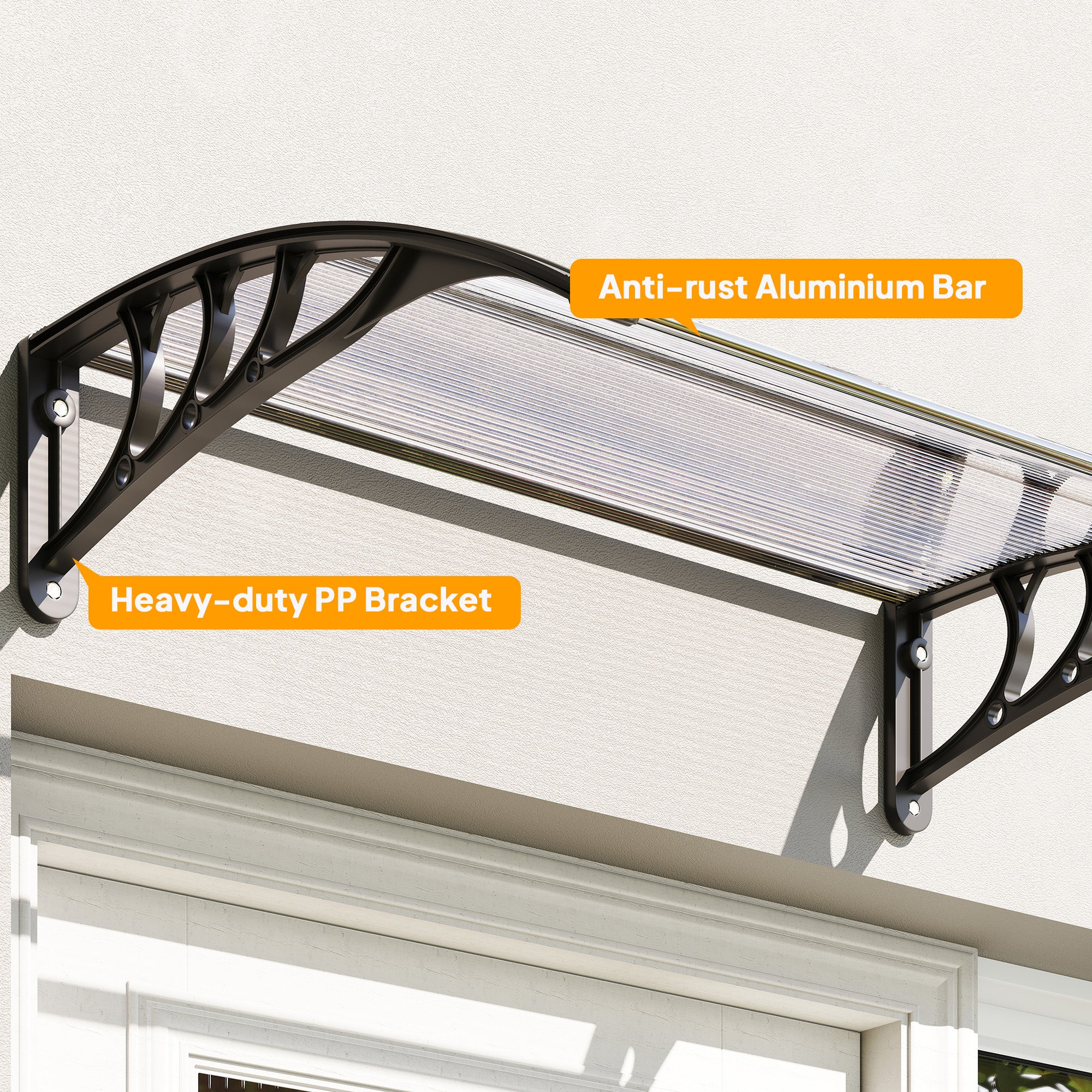 Marquise de Proteção/Toldo – 75x100 cm – Transparente e Preto – Policarbonato, Alumínio e PP