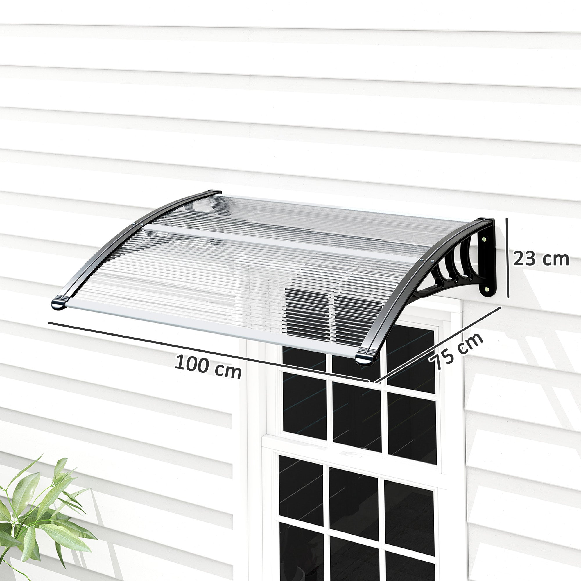 Marquise de Proteção/Toldo – 75x100 cm – Transparente e Preto – Policarbonato, Alumínio e PP