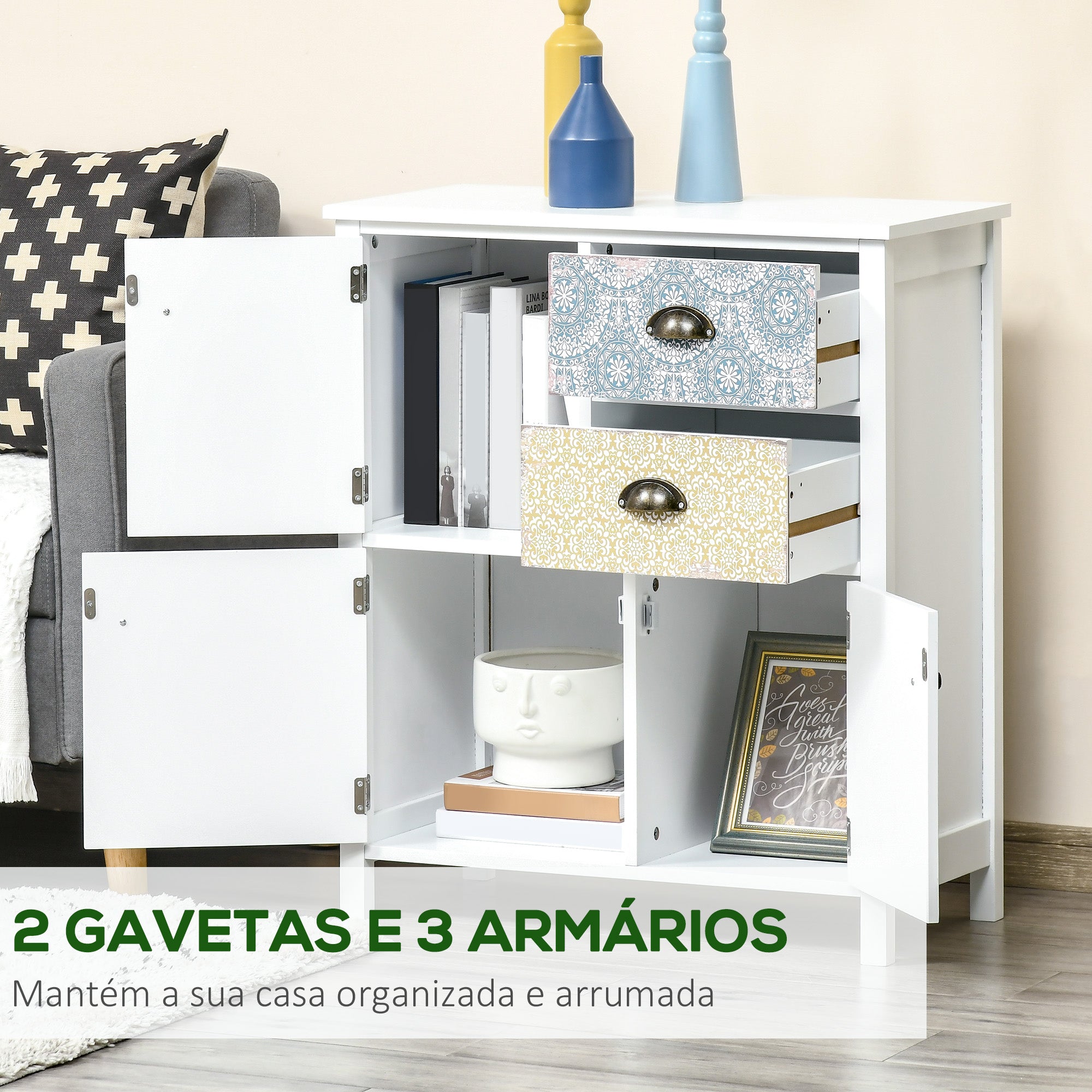 Cómoda Boémia Multicor – 68x34x80 cm – MDF e madeira