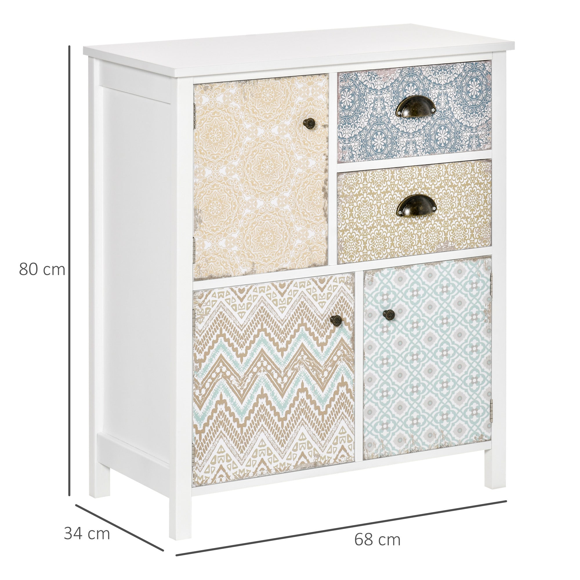 Cómoda Boémia Multicor – 68x34x80 cm – MDF e madeira