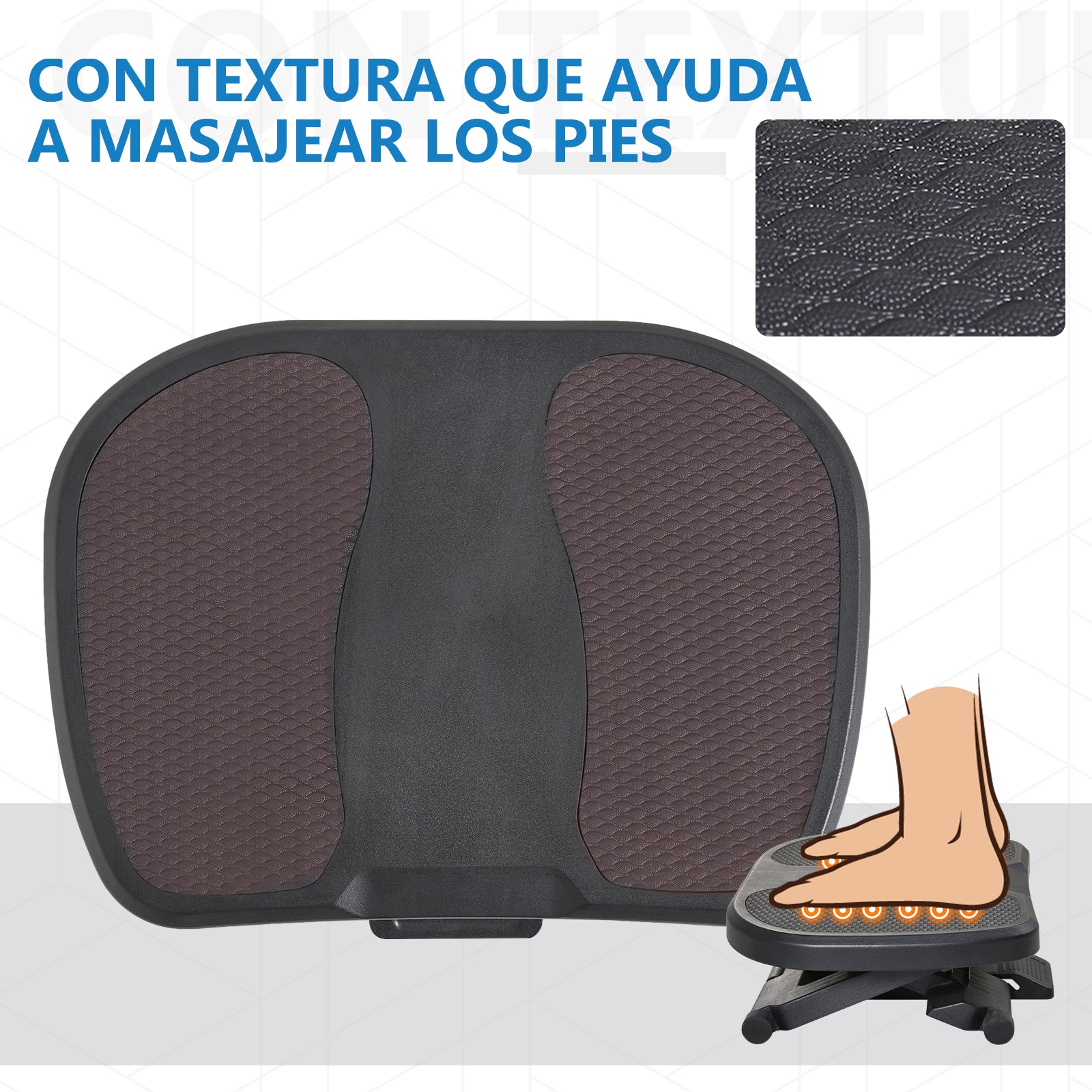 Apoio para os Pés com Inclinação de 0-30° e Massagem - 45x34x10-16,5 cm - Cor Preto