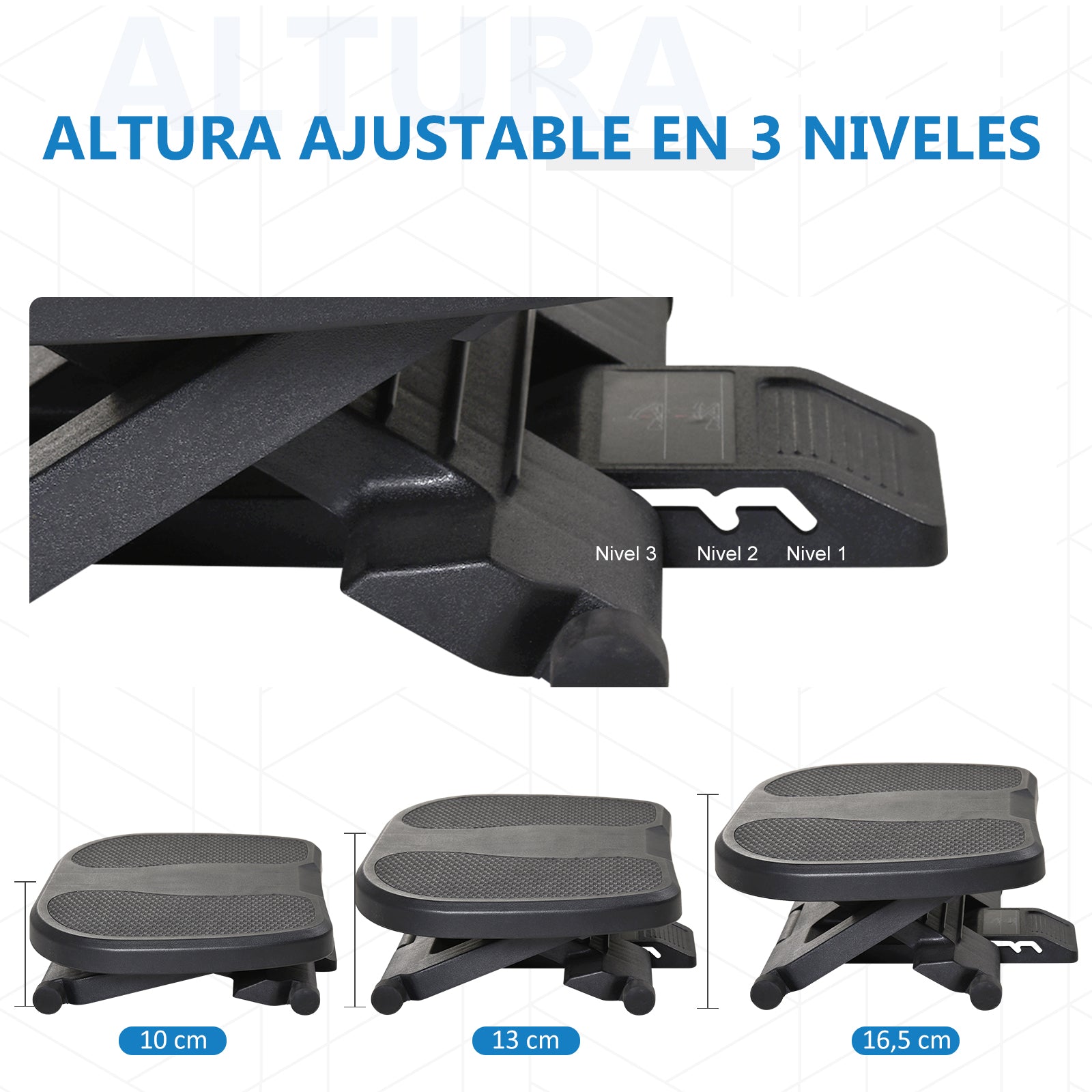 Apoio para os Pés com Inclinação de 0-30° e Massagem - 45x34x10-16,5 cm - Cor Preto