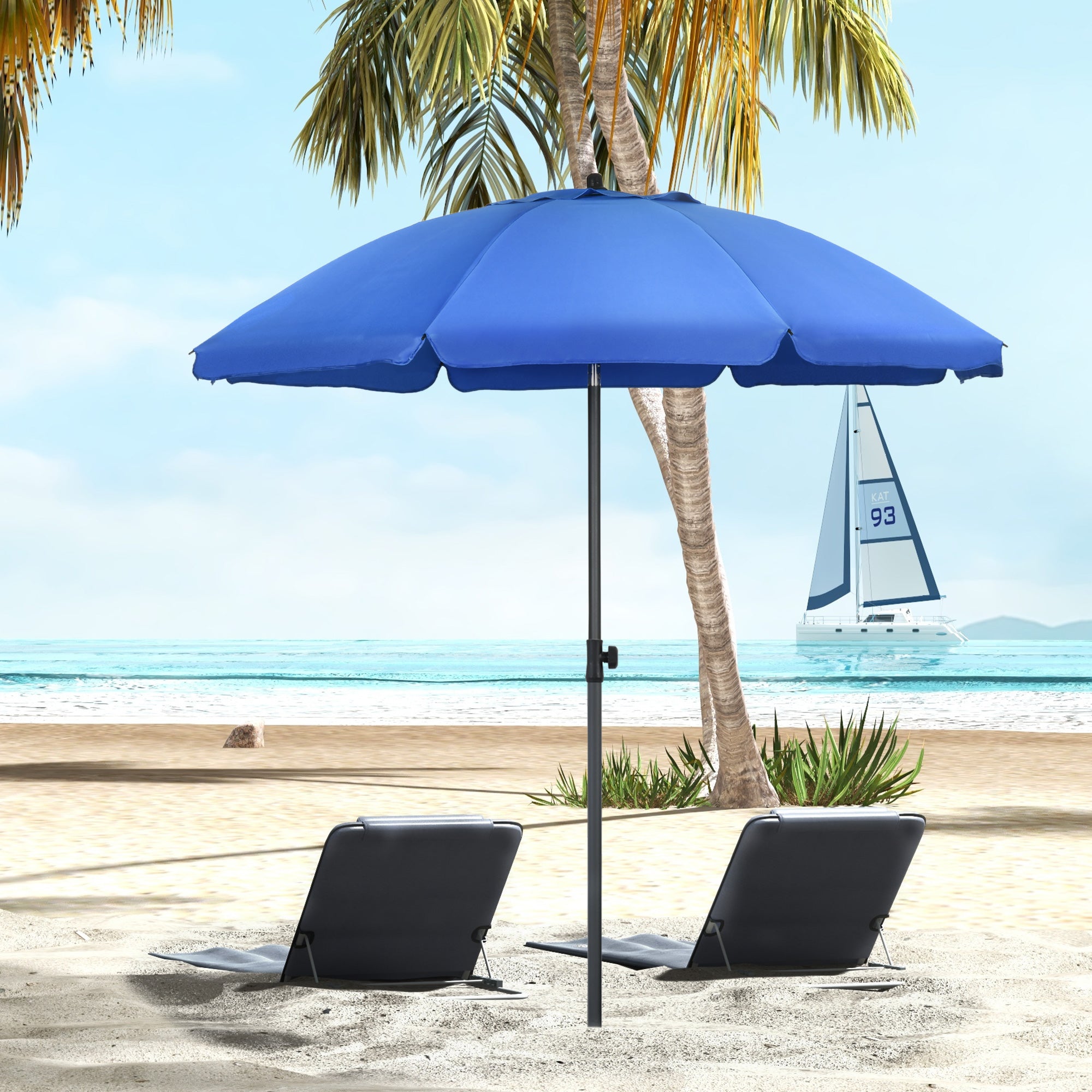 Chapéu de Sol de Praia Ø180 cm Azul - Proteção UV50+ e Ângulo Ajustável