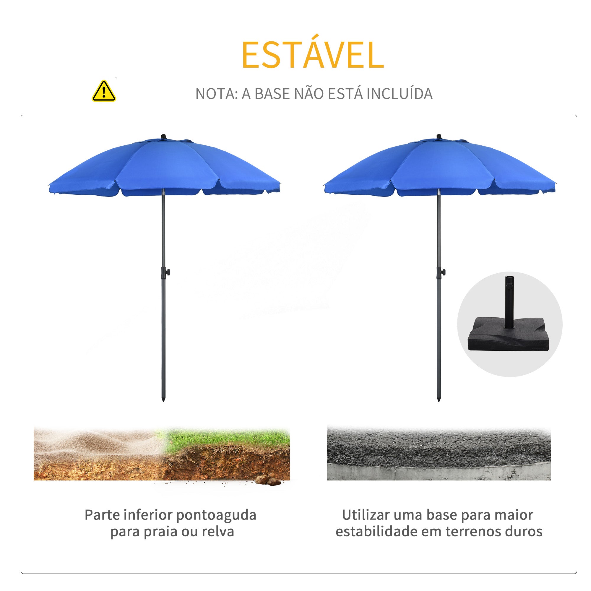 Chapéu de Sol de Praia Ø180 cm Azul - Proteção UV50+ e Ângulo Ajustável