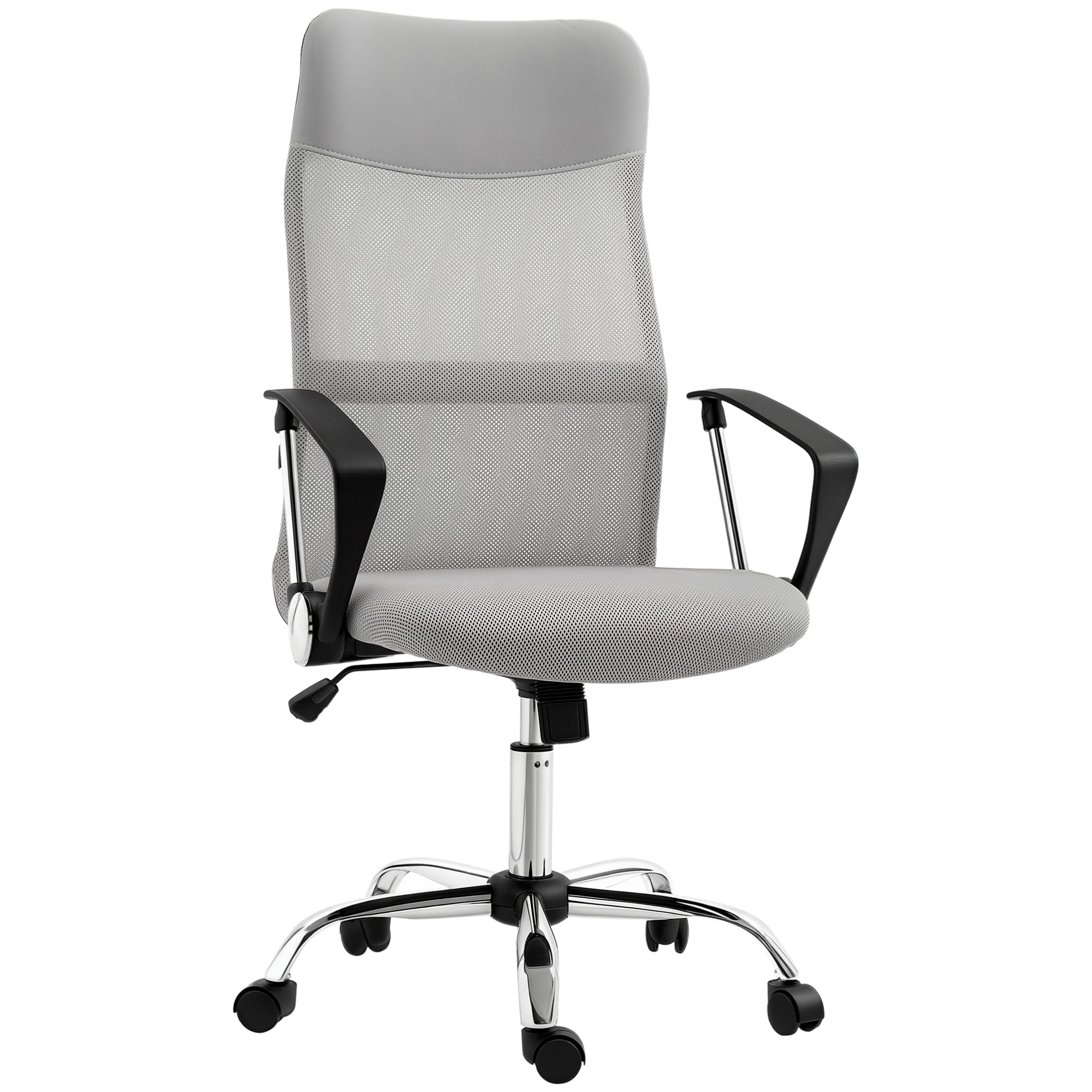 Cadeira de Escritório Cinzenta 63x65x109-119 cm com Encosto de Cabeça e Mecanismo de Inclinação