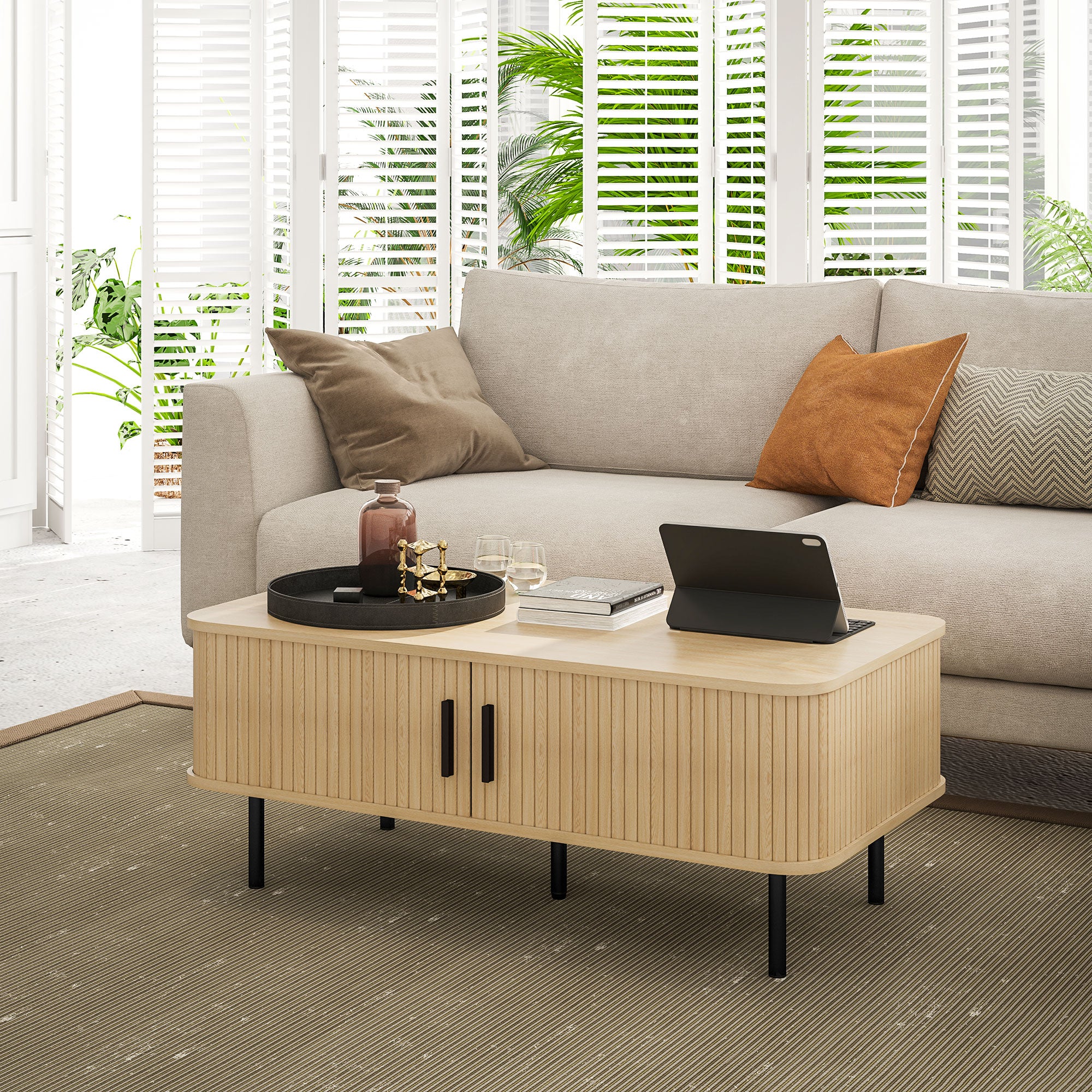 Mesa de Centro com 2 Portas de Correr 100x55x40 cm - Cor de Carvalho