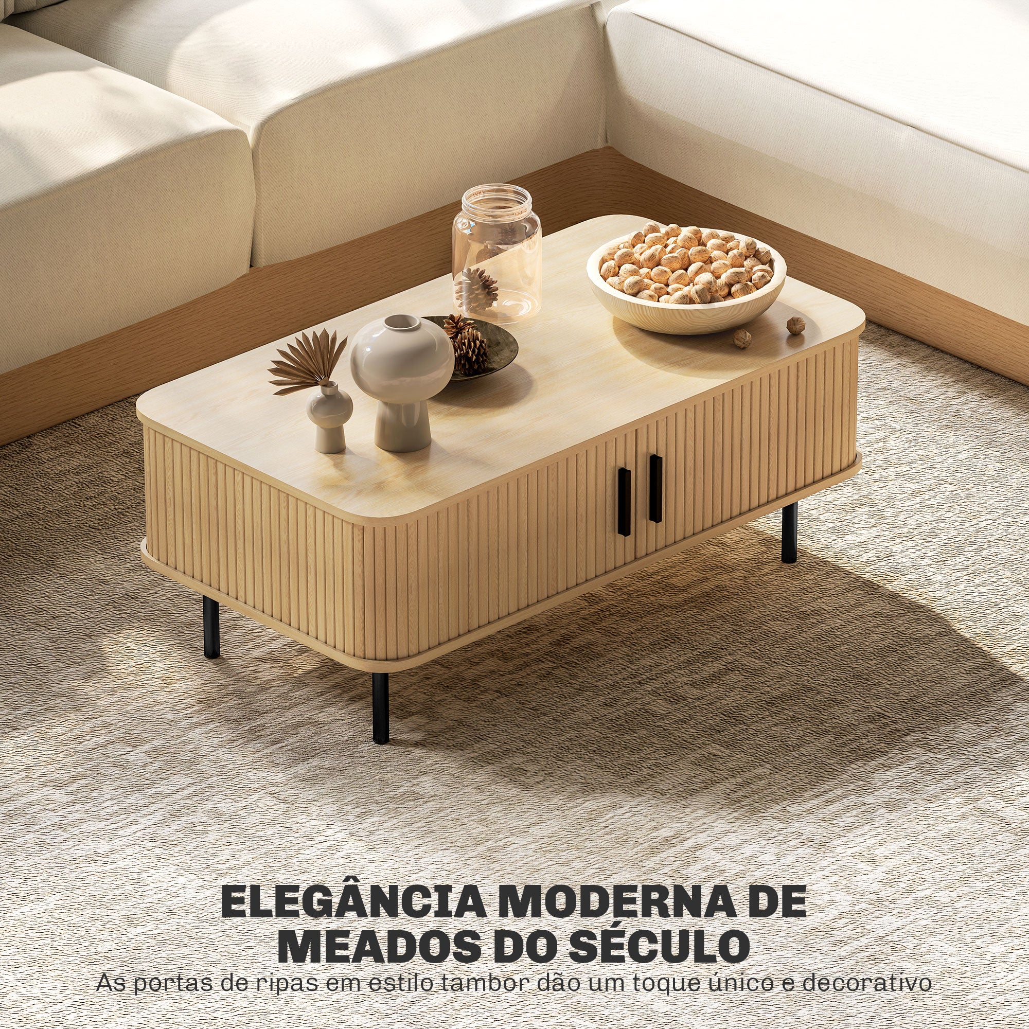Mesa de Centro com 2 Portas de Correr 100x55x40 cm - Cor de Carvalho