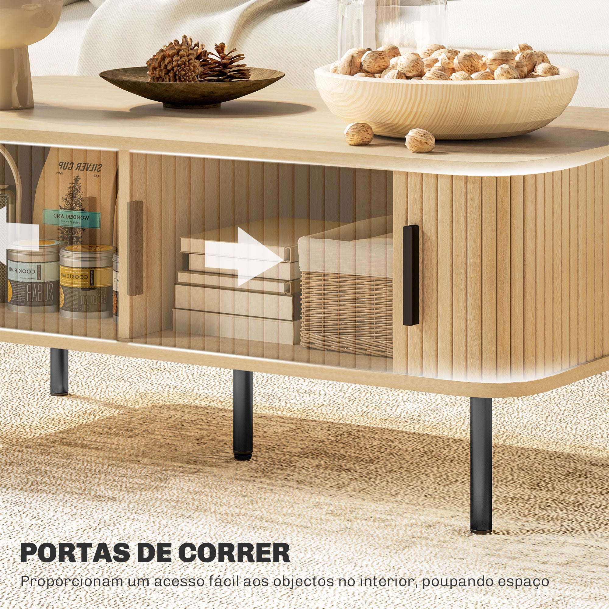 Mesa de Centro com 2 Portas de Correr 100x55x40 cm - Cor de Carvalho