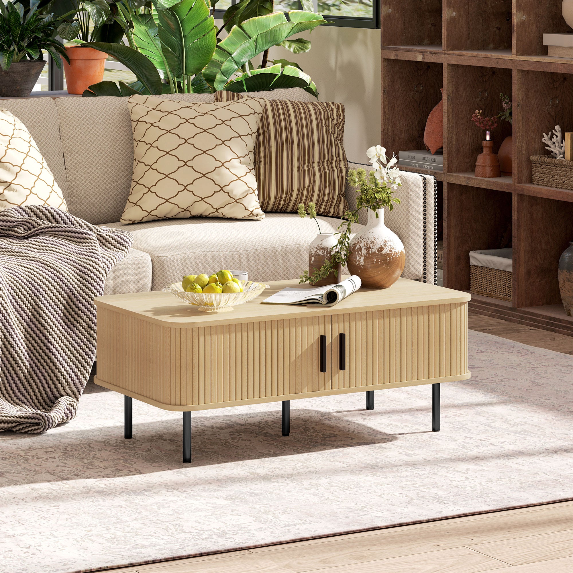 Mesa de Centro com 2 Portas de Correr 100x55x40 cm - Cor de Carvalho