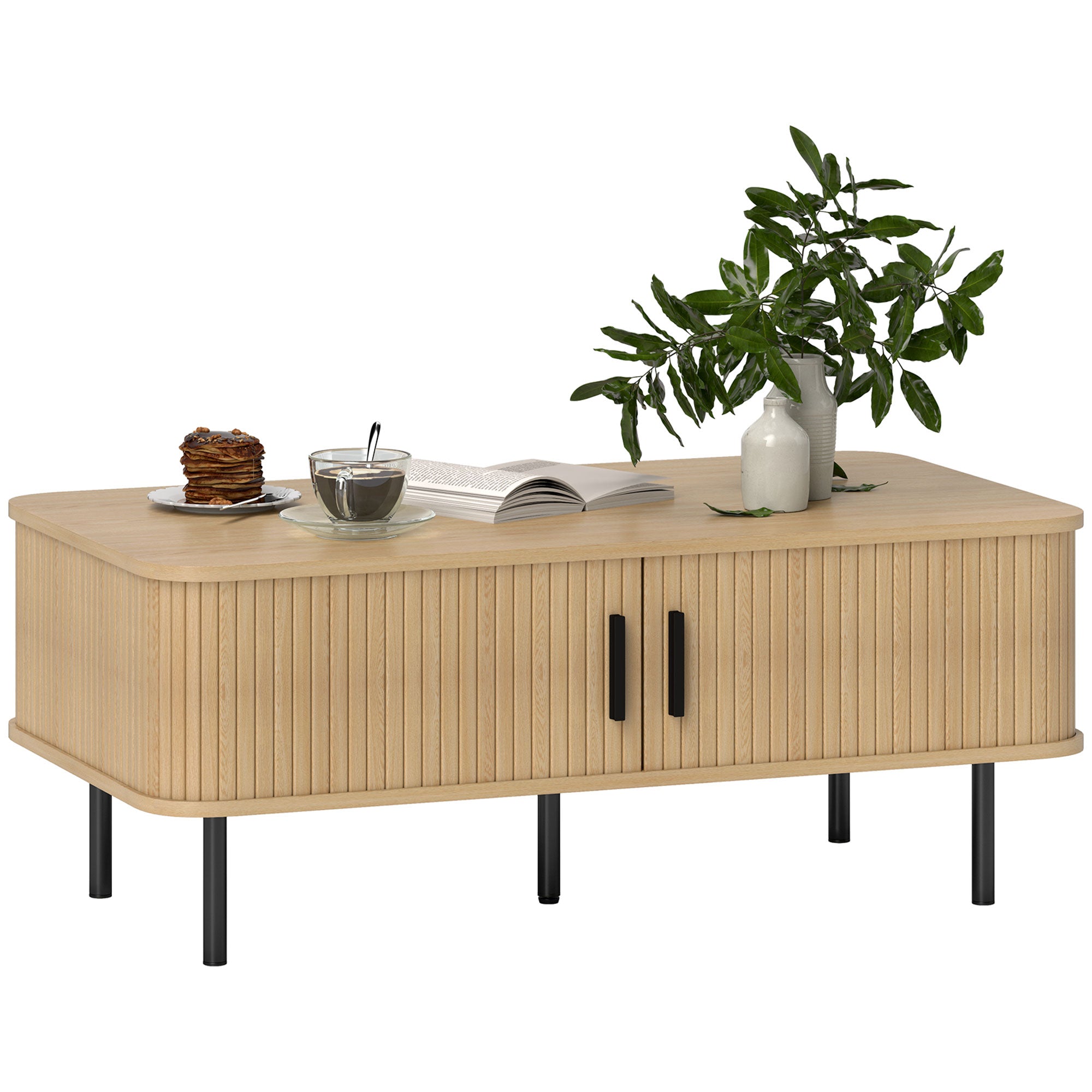 Mesa de Centro com 2 Portas de Correr 100x55x40 cm - Cor de Carvalho