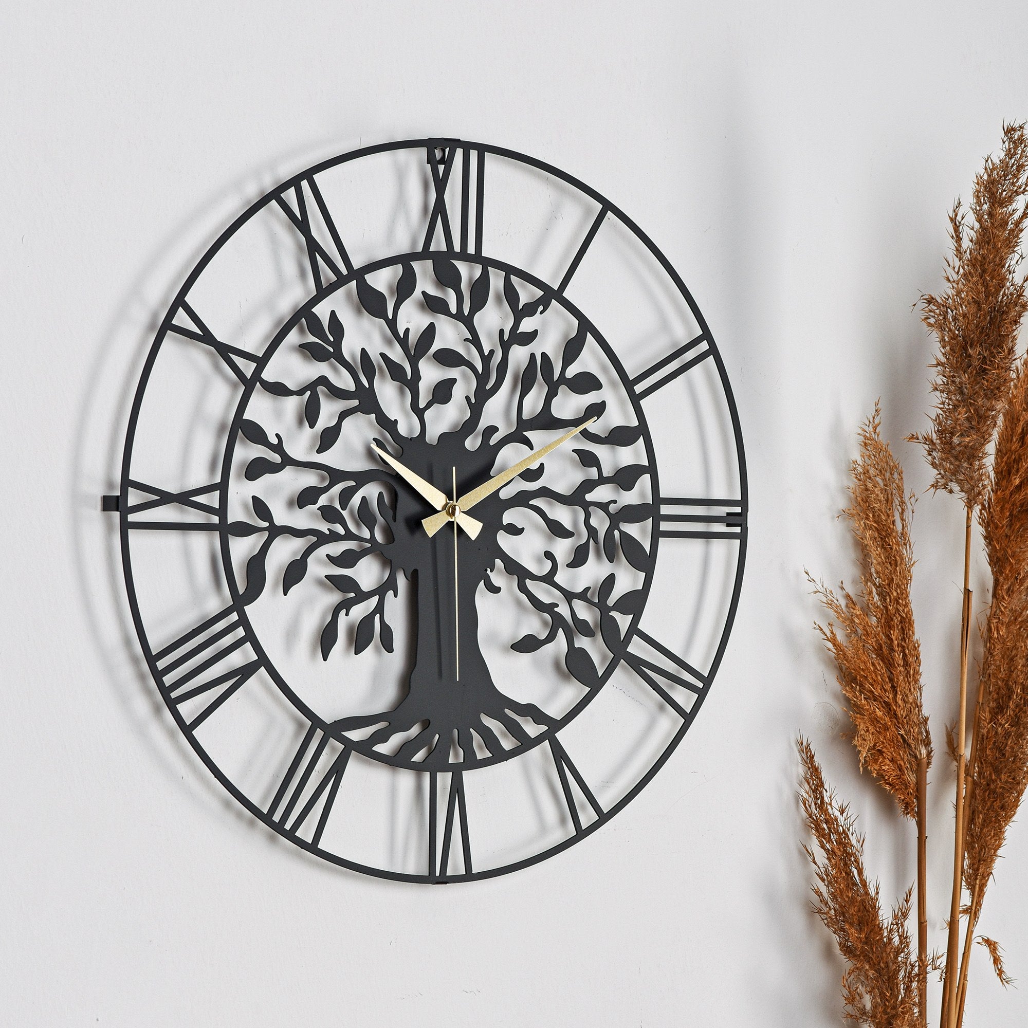 Relógio de Parede Metálico Decorativo Preto 50cm - Mecanismo Silencioso