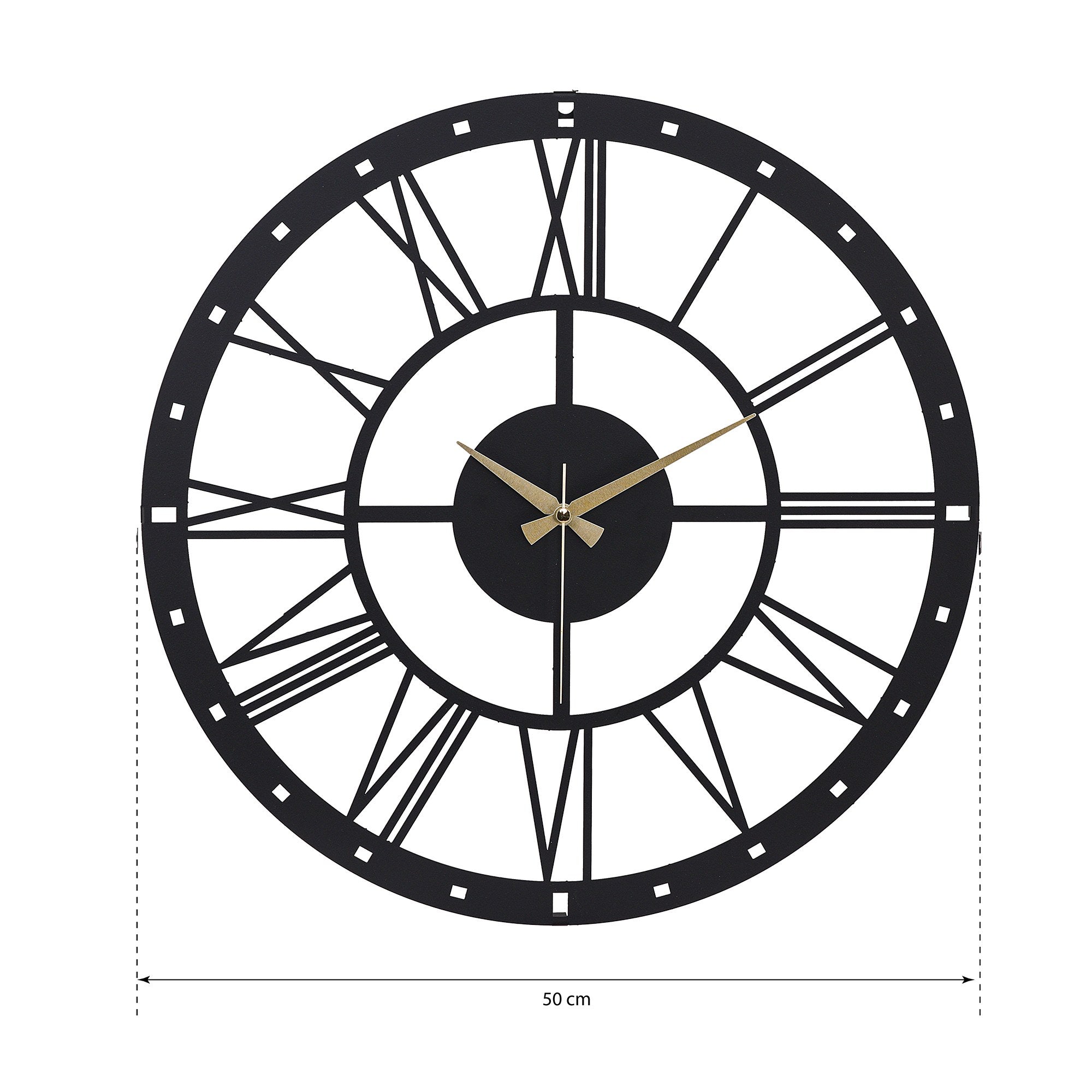 Relógio de Parede Metálico Decorativo Preto 50cm - Mecanismo Silencioso