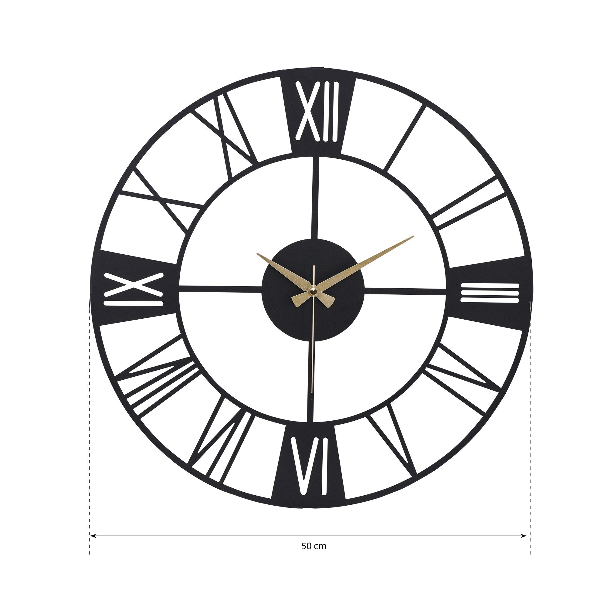 Relógio de Parede Metálico Decorativo Preto 50cm - Mecanismo Silencioso