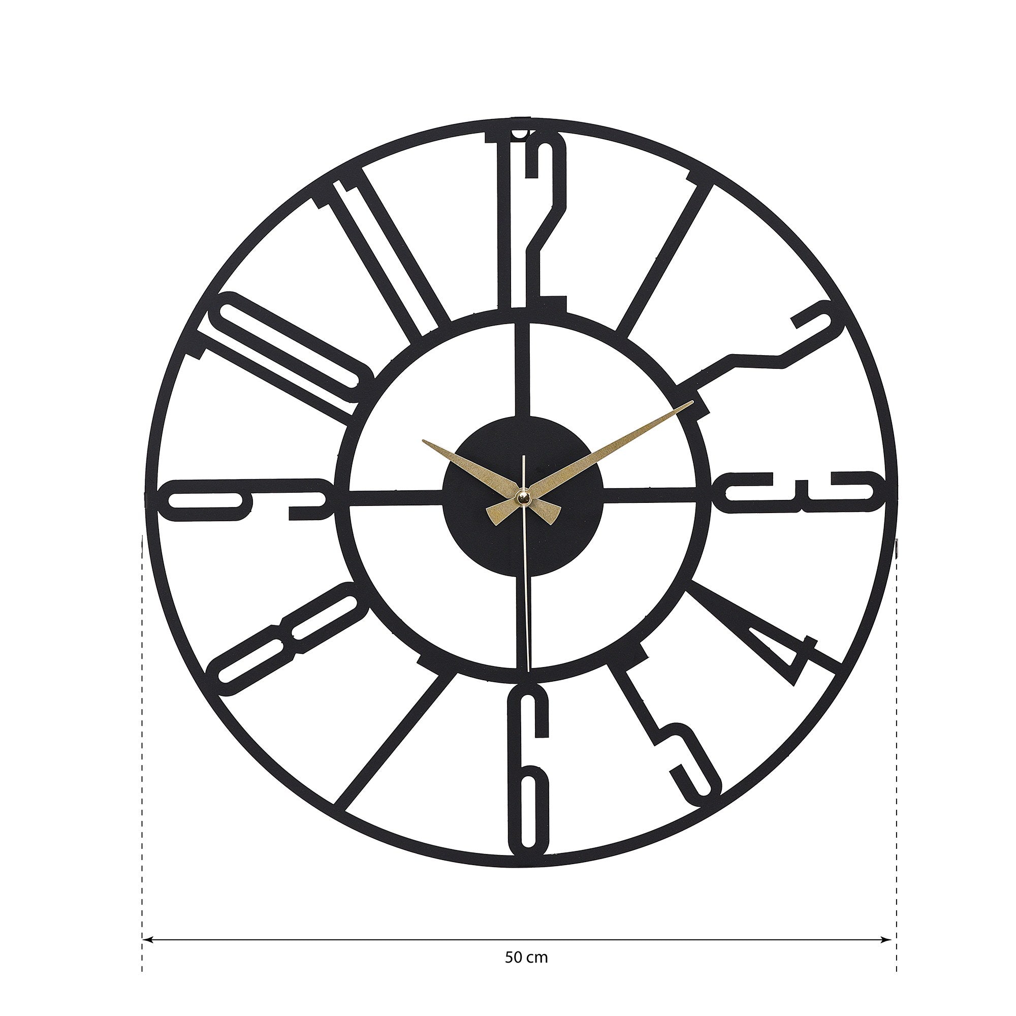 Relógio de Parede Metálico Decorativo Preto 50cm - Mecanismo Silencioso