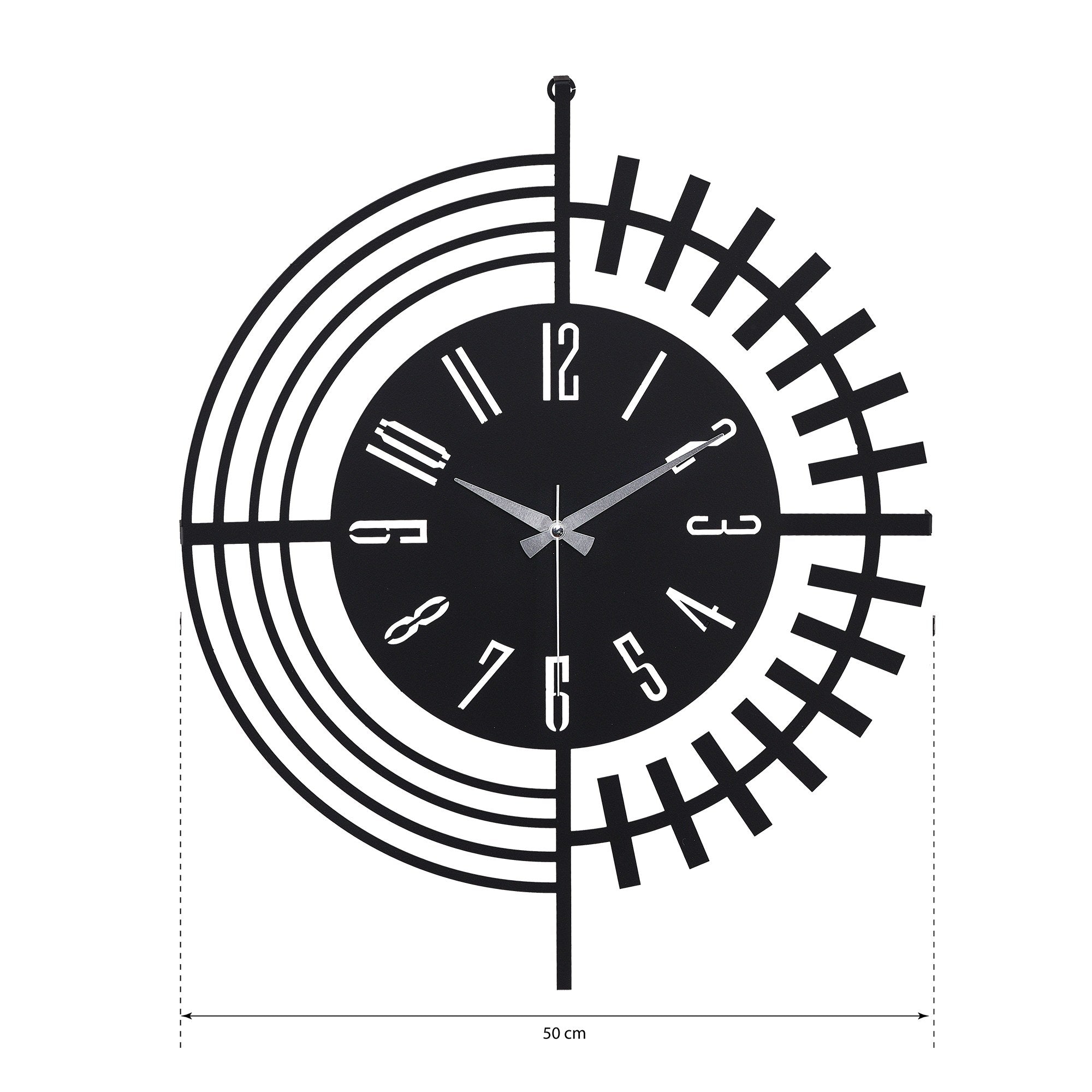 Relógio de Parede Metálico Decorativo Preto 50cm - Mecanismo Silencioso