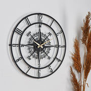 Relógio de Parede Metálico Decorativo Preto 50cm - Mecanismo Silencioso