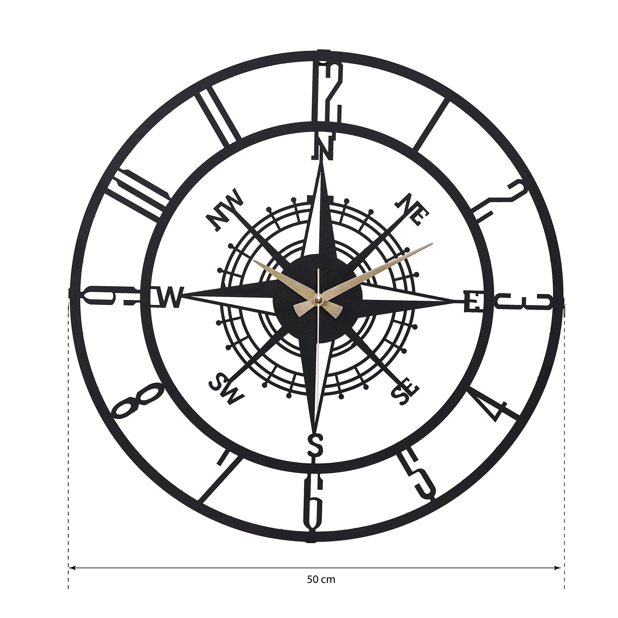 Relógio de Parede Metálico Decorativo Preto 50cm - Mecanismo Silencioso