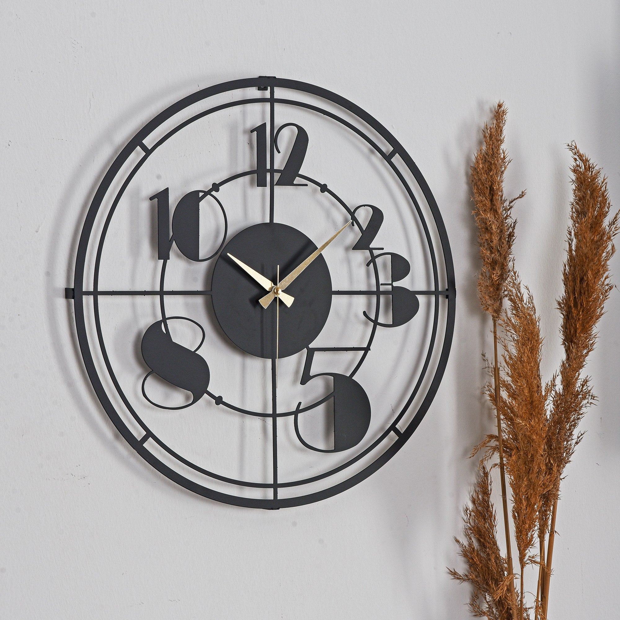 Relógio de Parede Metálico Decorativo Preto 50cm - Mecanismo Silencioso