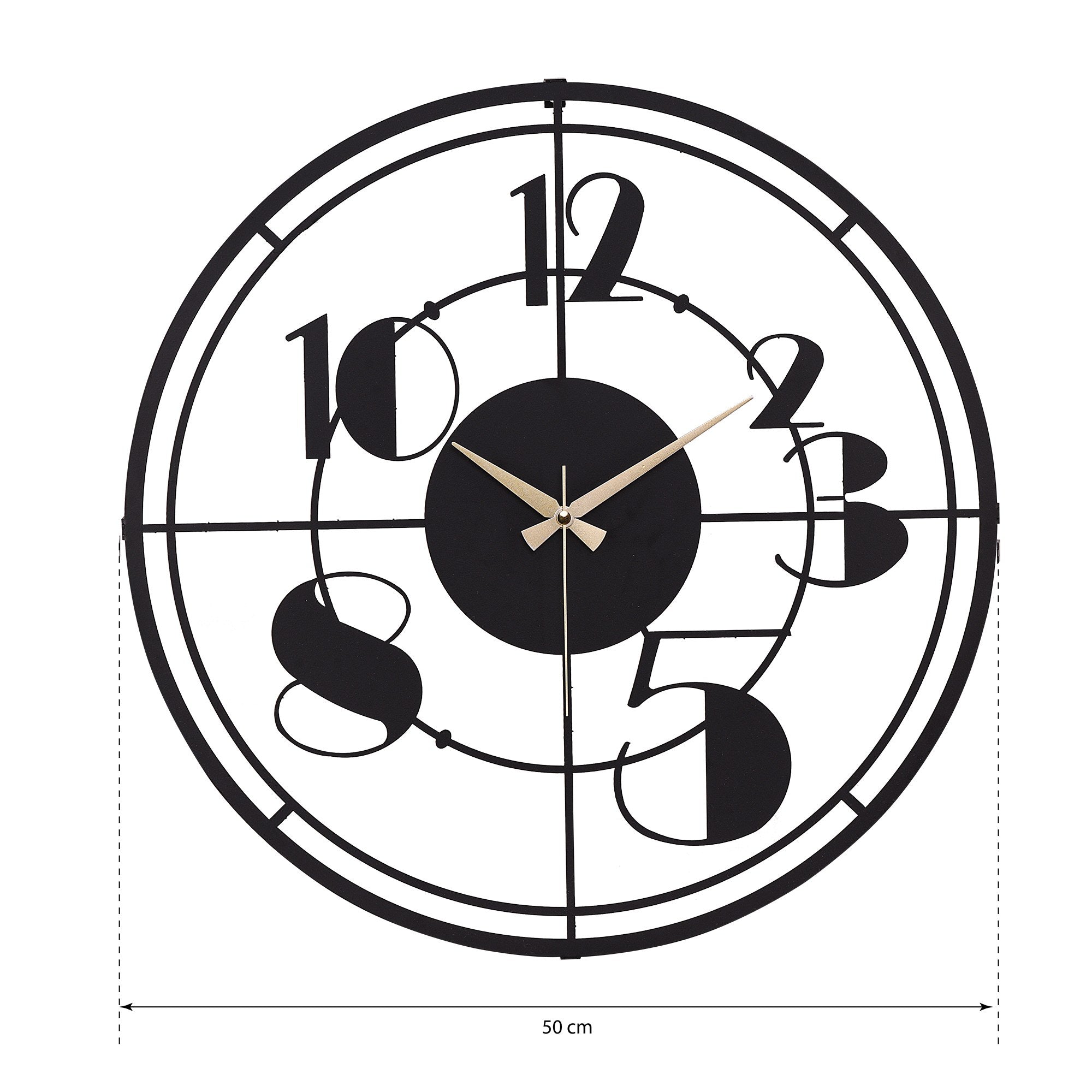 Relógio de Parede Metálico Decorativo Preto 50cm - Mecanismo Silencioso