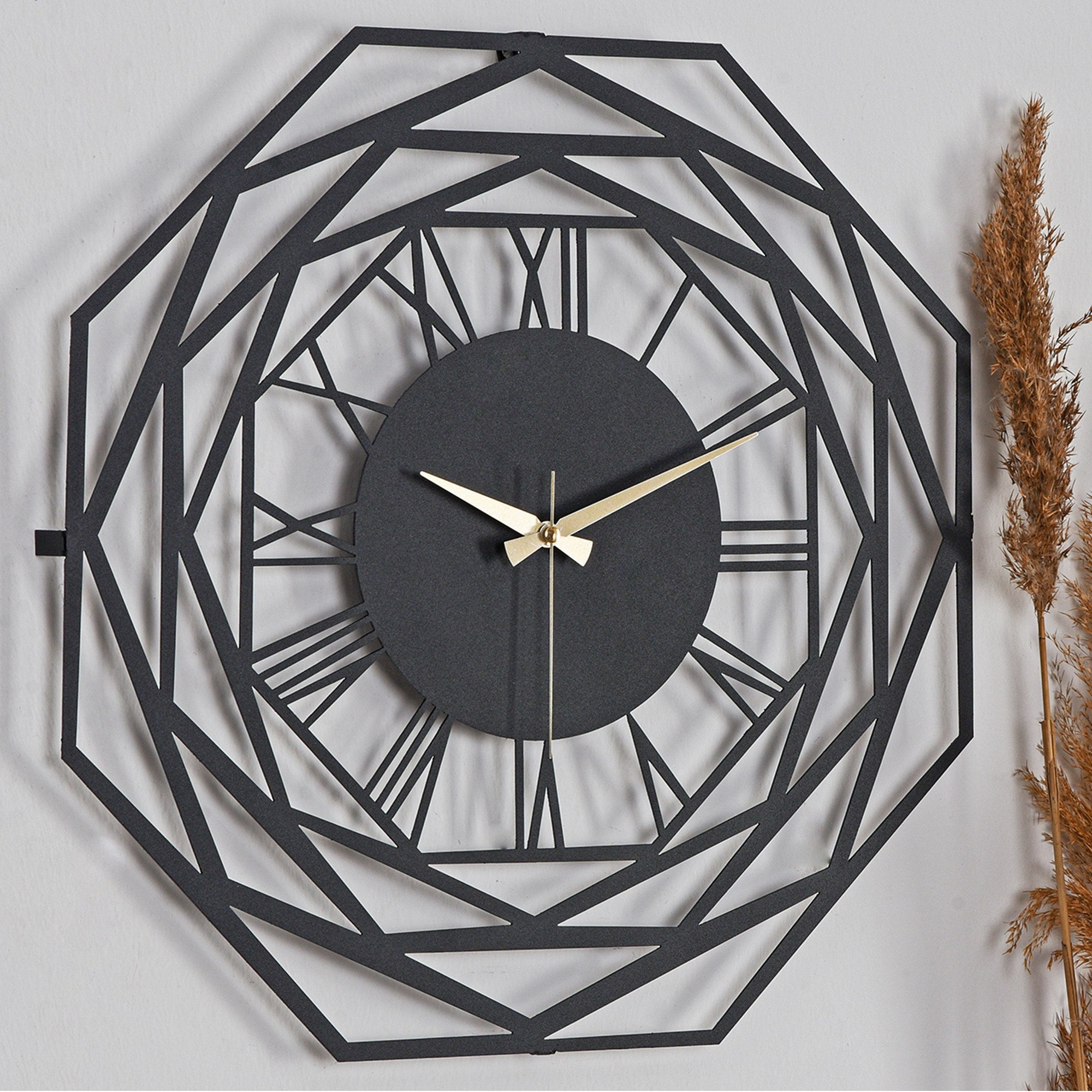 Relógio de Parede Metálico Decorativo Preto 50cm - Mecanismo Silencioso