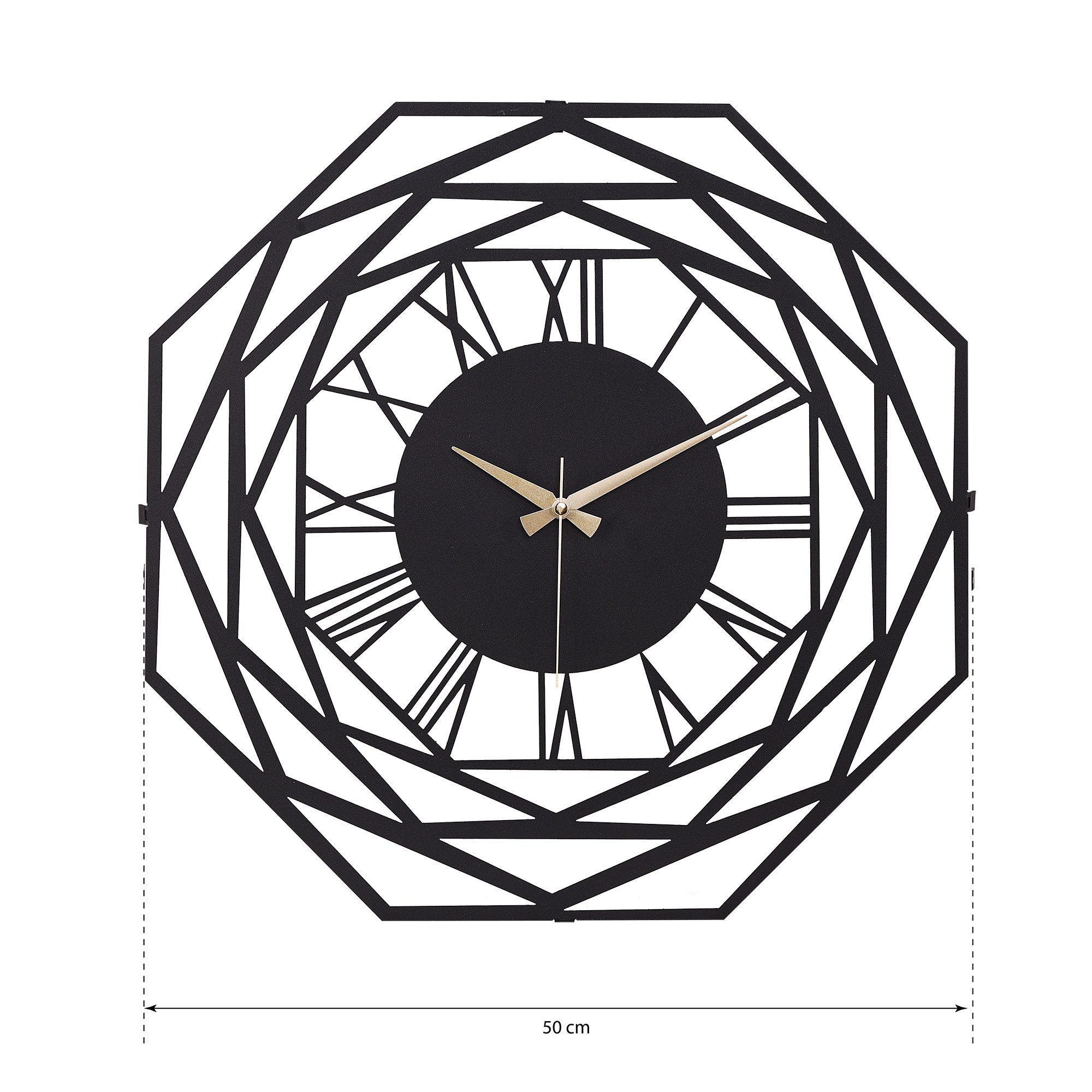 Relógio de Parede Metálico Decorativo Preto 50cm - Mecanismo Silencioso