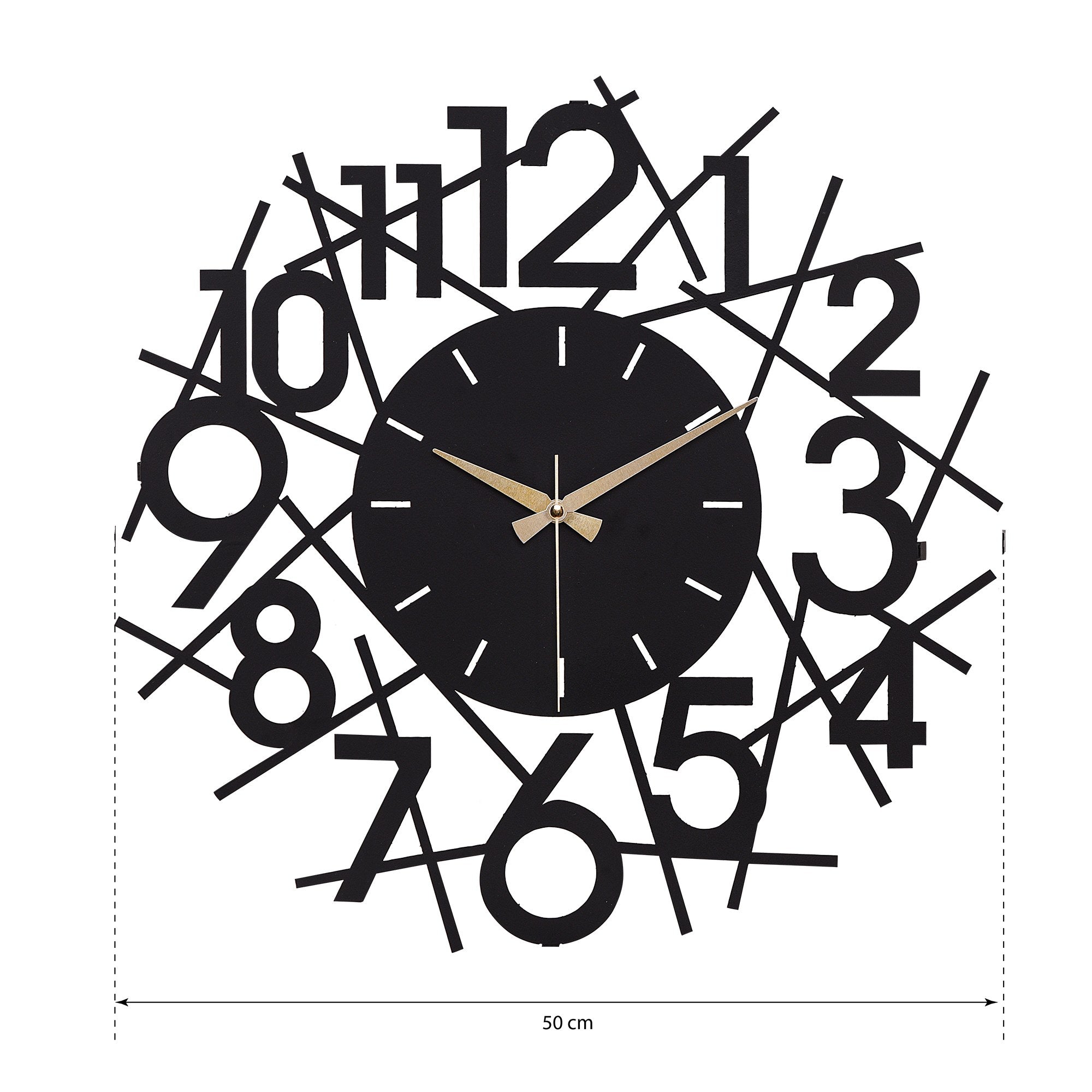 Relógio de Parede Metálico Decorativo Preto 50cm - Mecanismo Silencioso