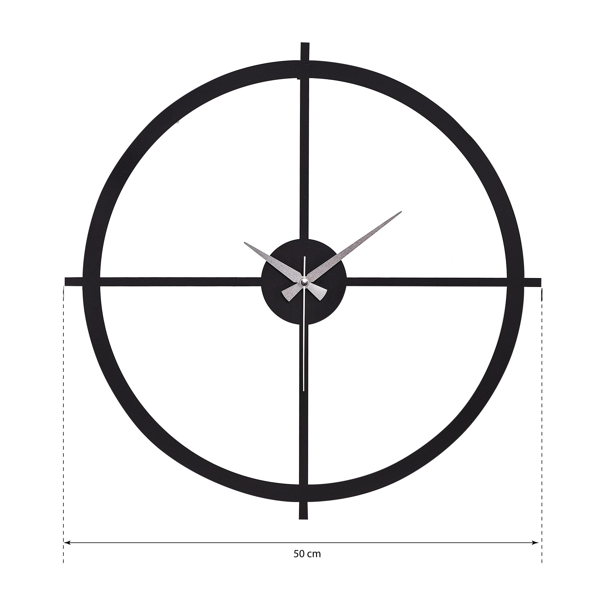 Relógio de Parede Metálico Decorativo Preto 50cm - Mecanismo Silencioso