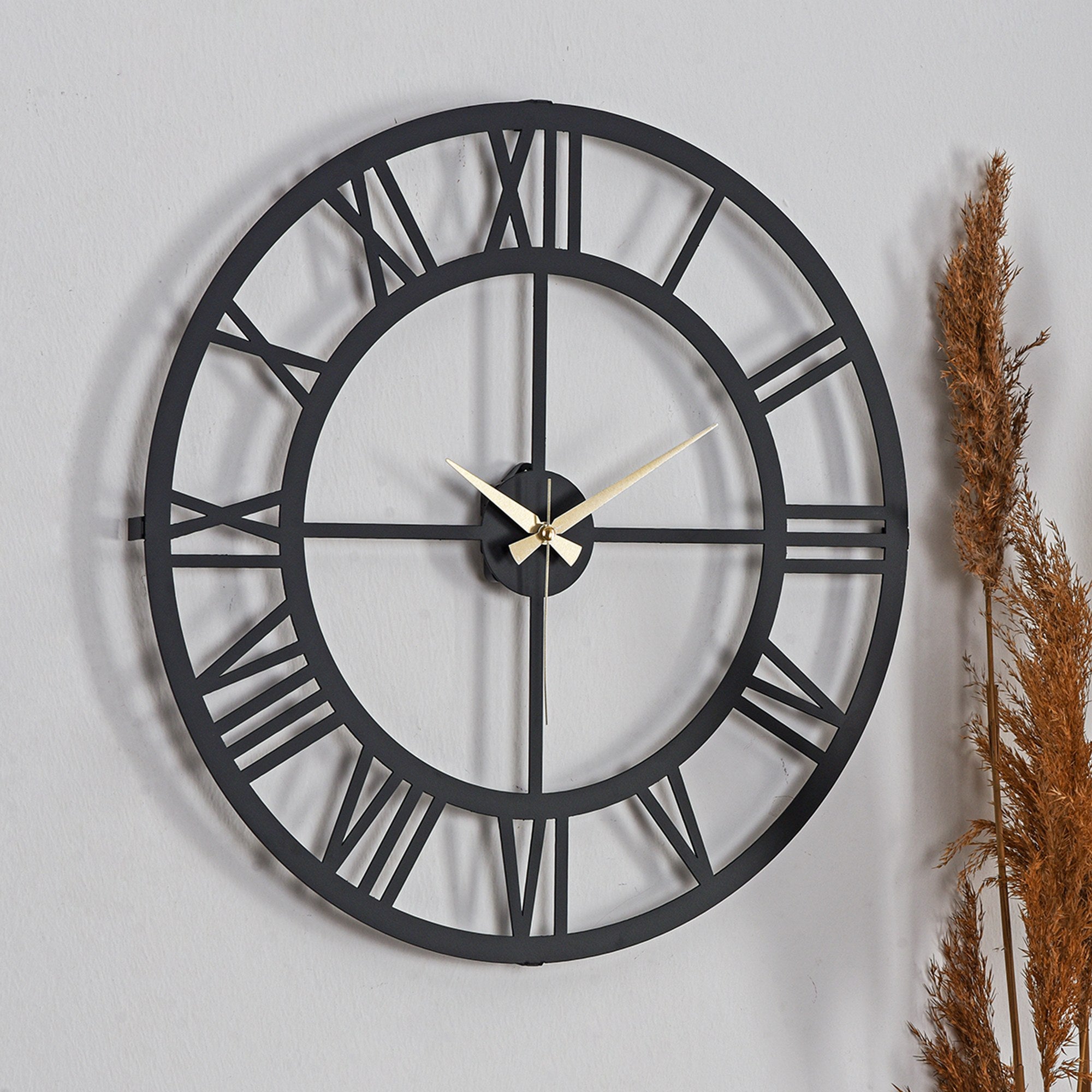 Relógio de Parede Metálico Decorativo Preto 50cm - Mecanismo Silencioso