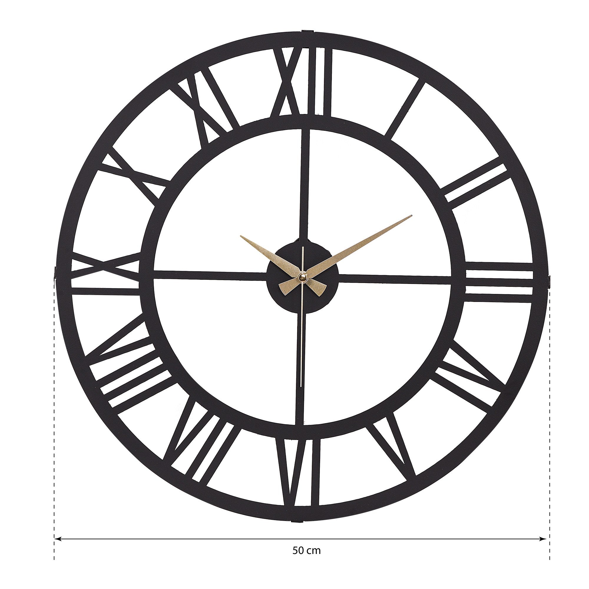 Relógio de Parede Metálico Decorativo Preto 50cm - Mecanismo Silencioso