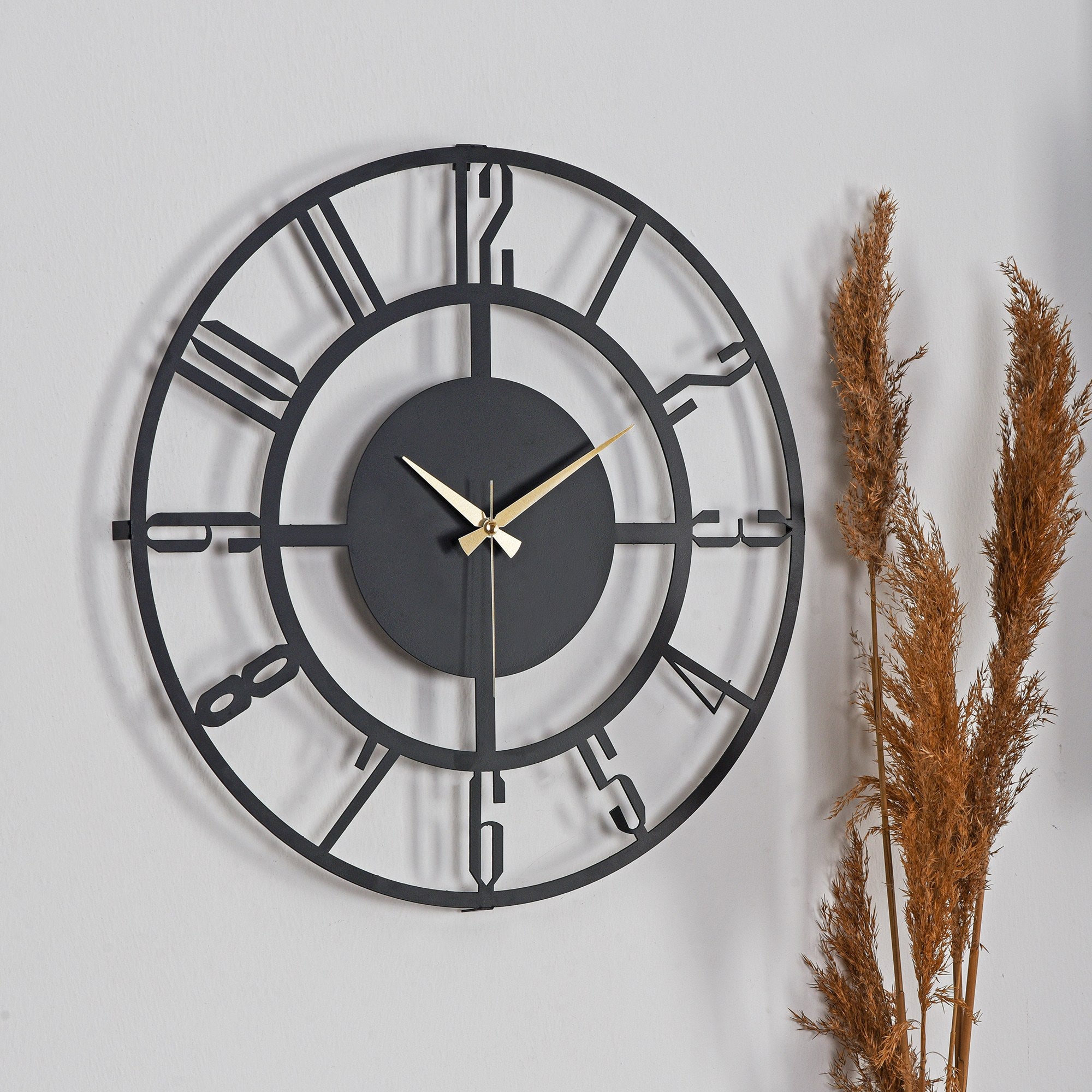 Relógio de Parede Metálico Decorativo Preto 50cm - Mecanismo Silencioso